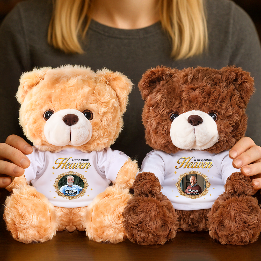 Memorial Teddy Bear - A Cuddle From Heaven - Custom Name and Photo Teddy Bear