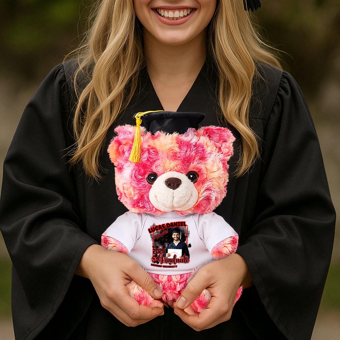 2025 Congrats Graduation Teddy Bear Plush - Custom Photo and Name - Graduate Bear With Cap