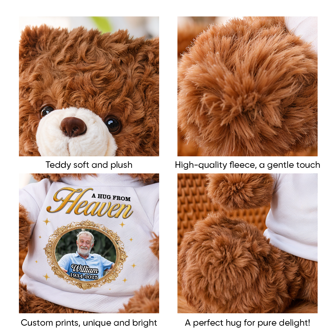 Memorial Teddy Bear - A Cuddle From Heaven - Custom Name and Photo Teddy Bear