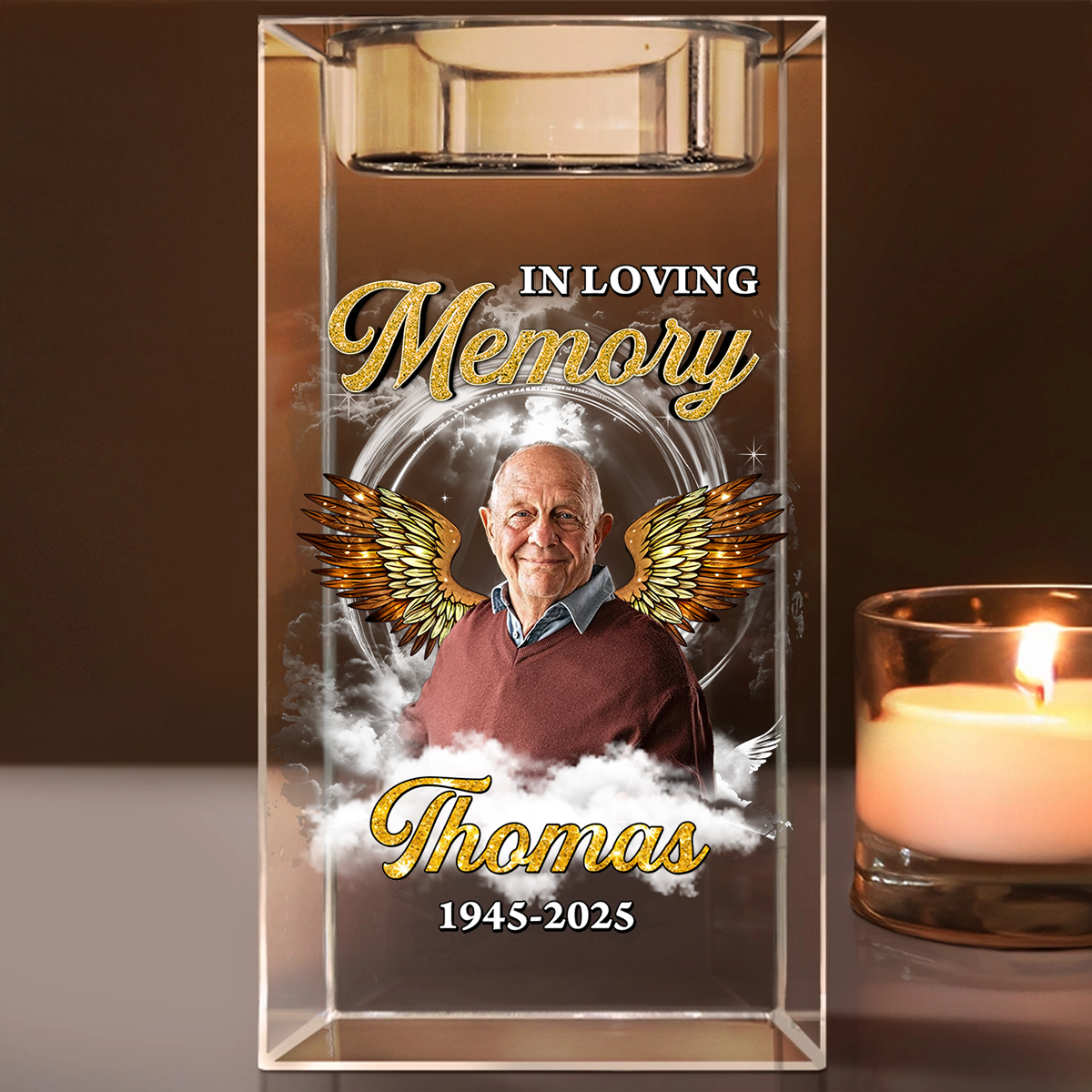 In Loving Memory - Personalized Crystal Candle Holder - Memorial Gift