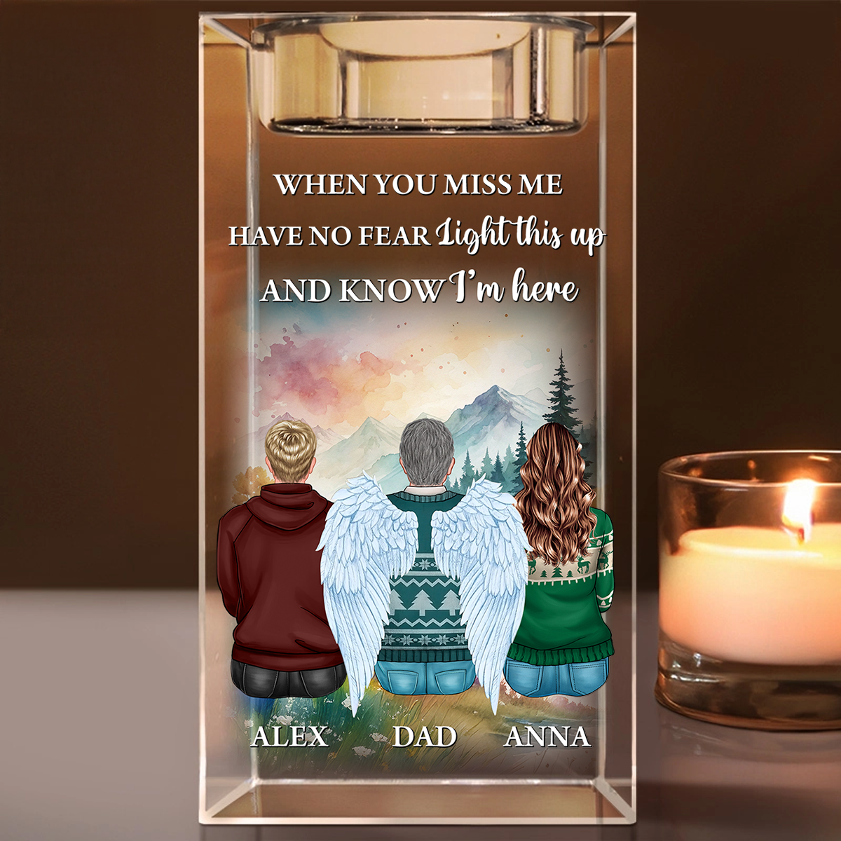 Custom Name and Appearance - Personalized Crystal Candle Holder - Memorial Gift