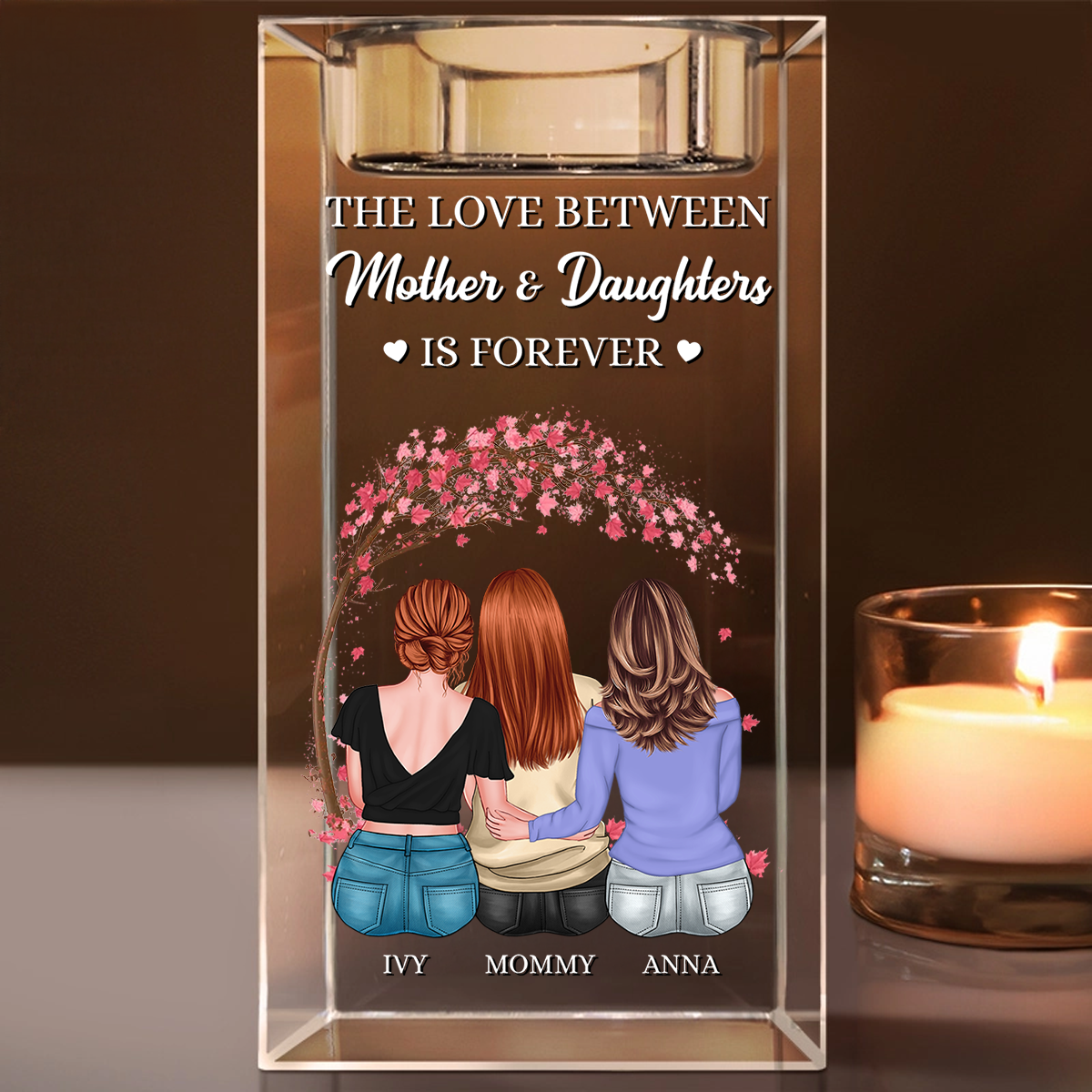 The Love Between Mother And Daughter - Personalized Crystal Candle Holder