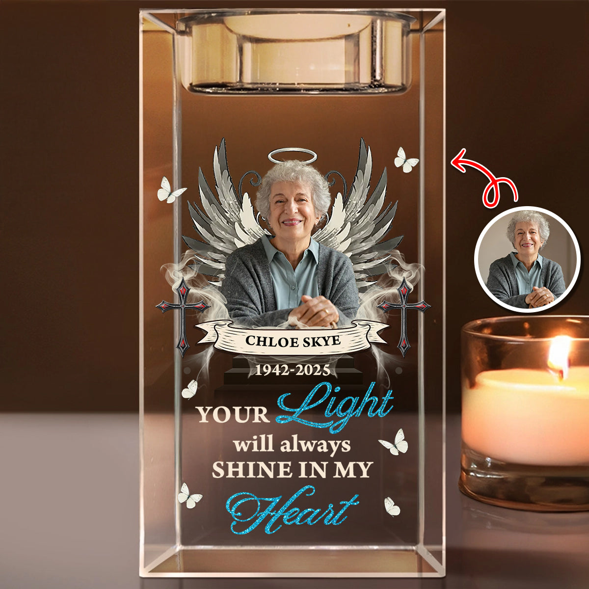Your Light Will Always Shine In Our Hearts - Personalized Crystal Candle Holder - Memorial Gift