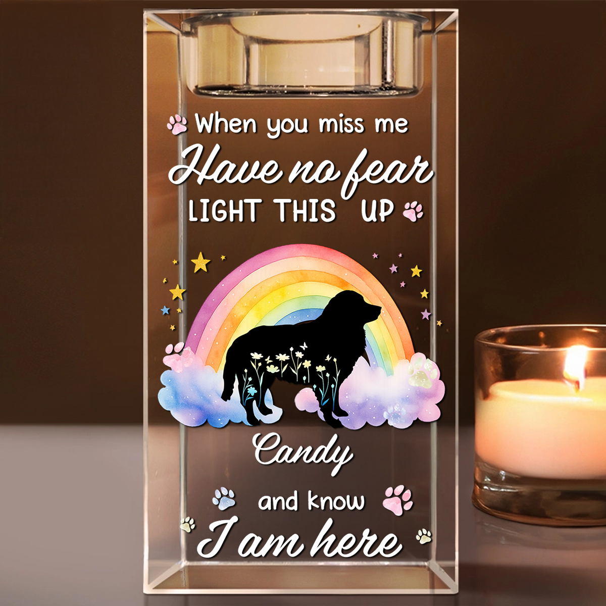 When You Miss Me Light This Up - Personalized Crystal Candle Holder - Pet Memorial