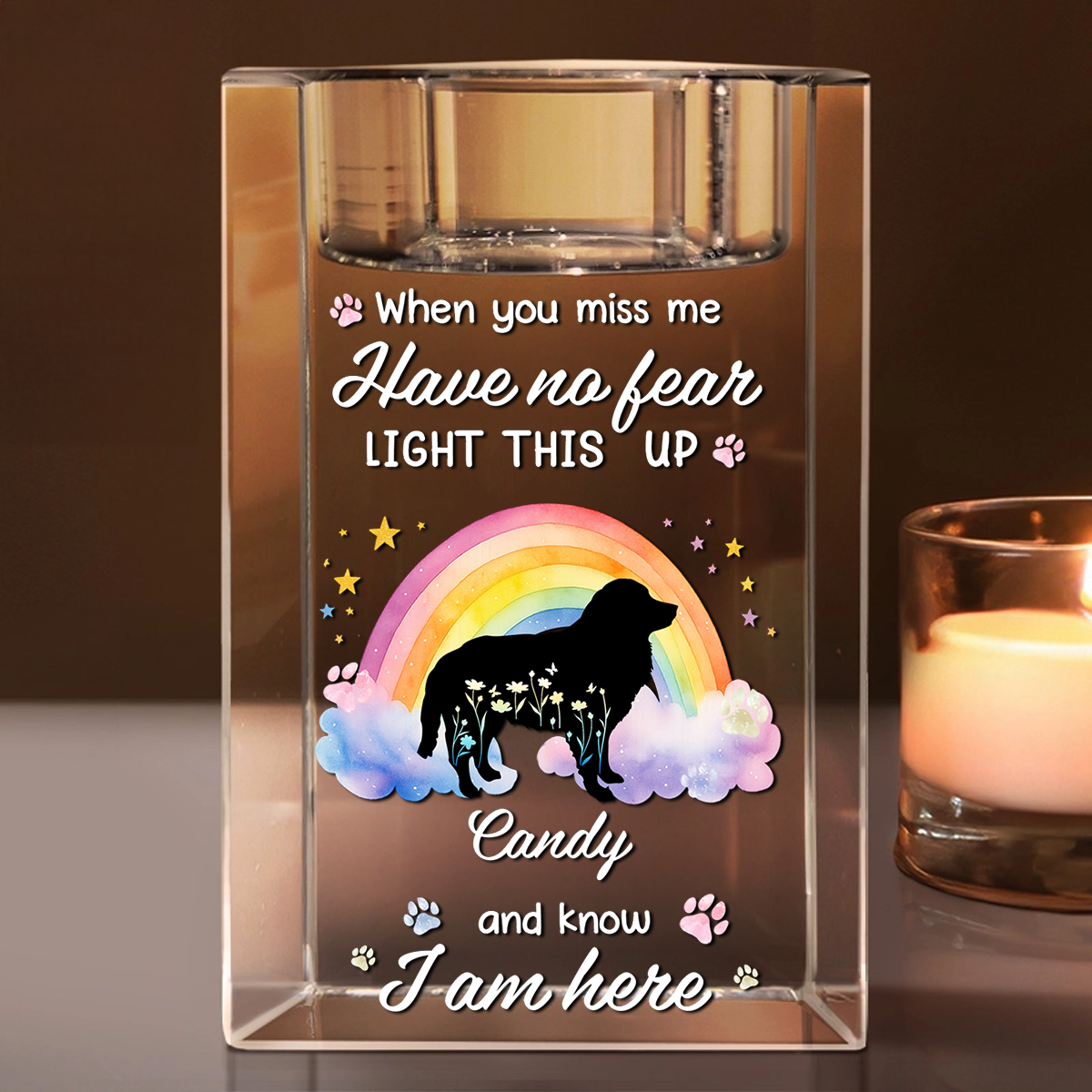 When You Miss Me Light This Up - Personalized Crystal Candle Holder - Pet Memorial