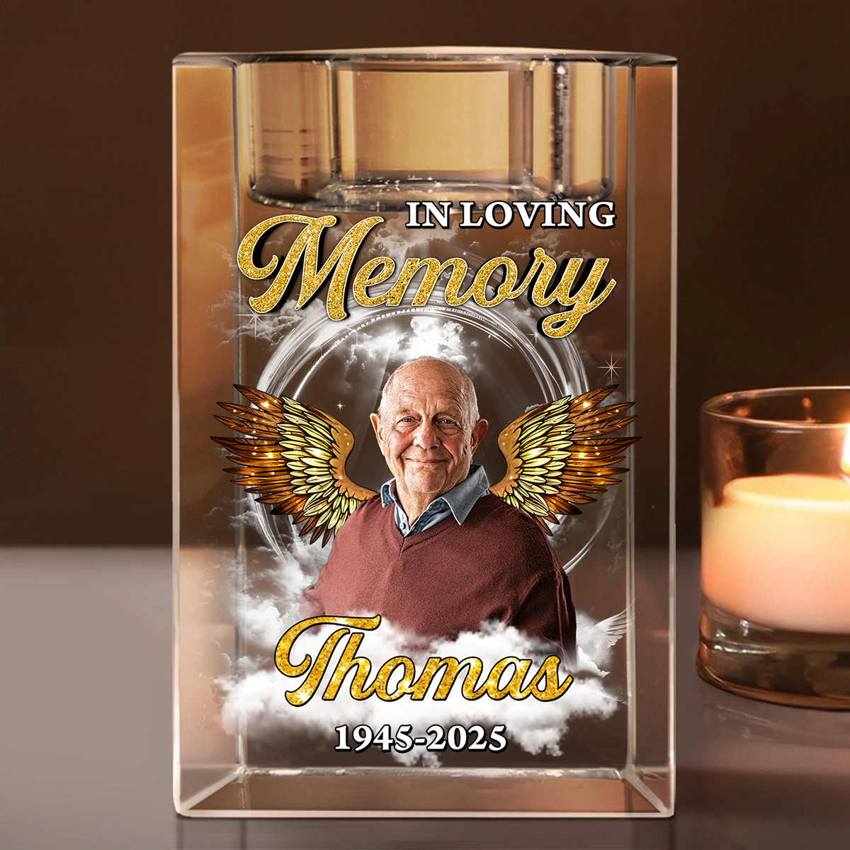 In Loving Memory - Personalized Crystal Candle Holder - Memorial Gift