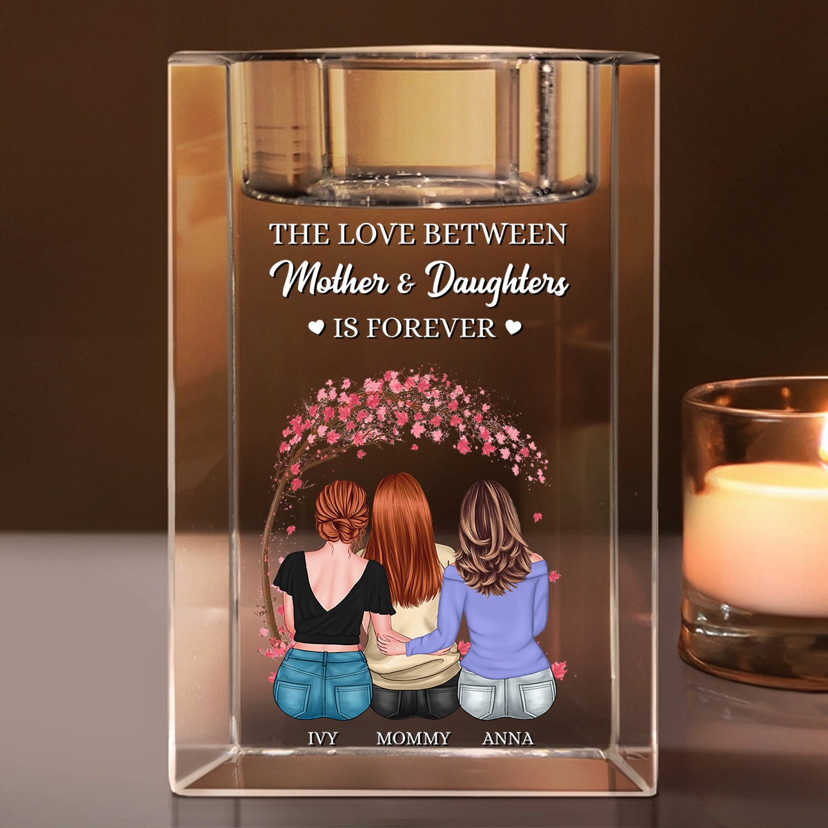 The Love Between Mother And Daughter - Personalized Crystal Candle Holder