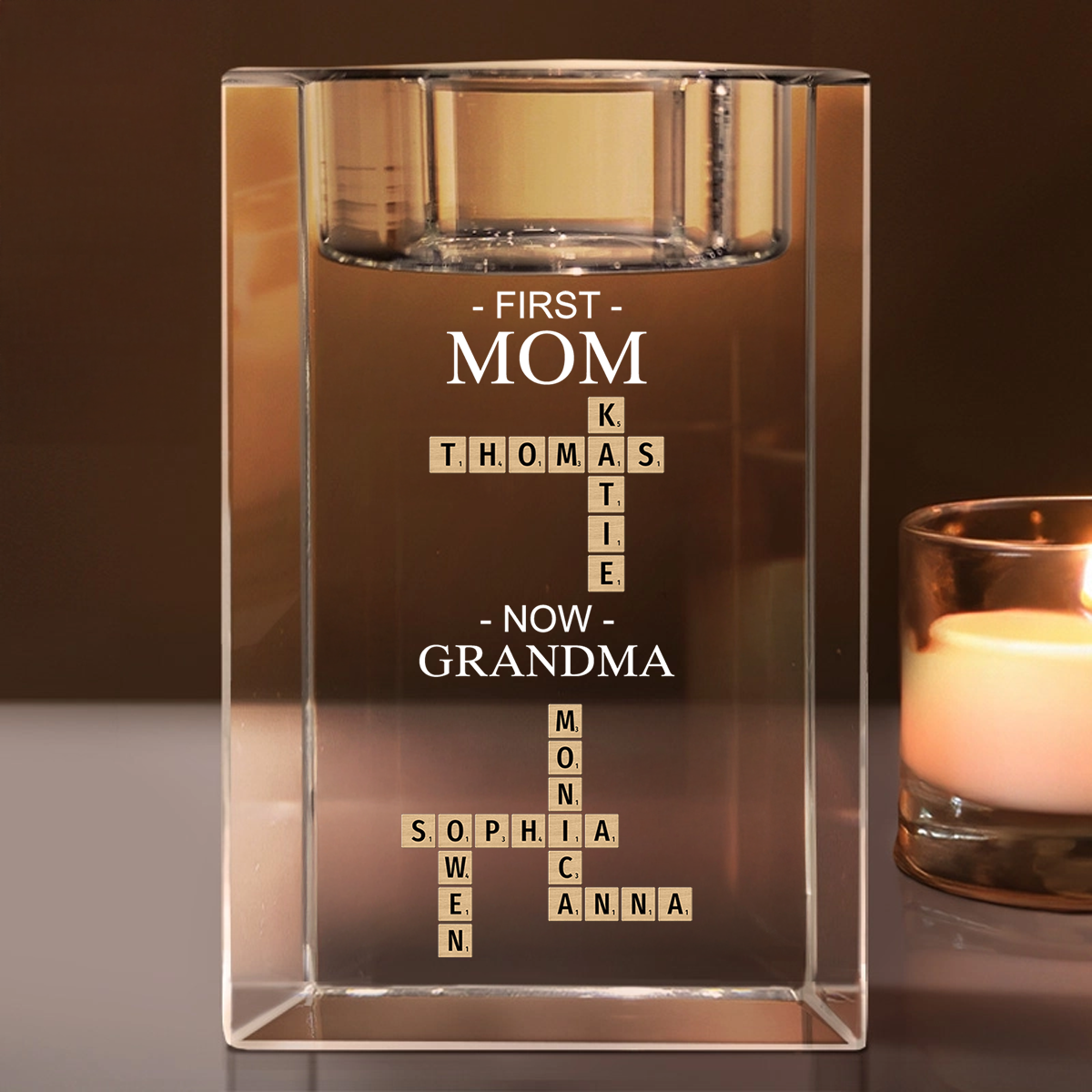 First and Now - Personalized Crystal Candle Holder