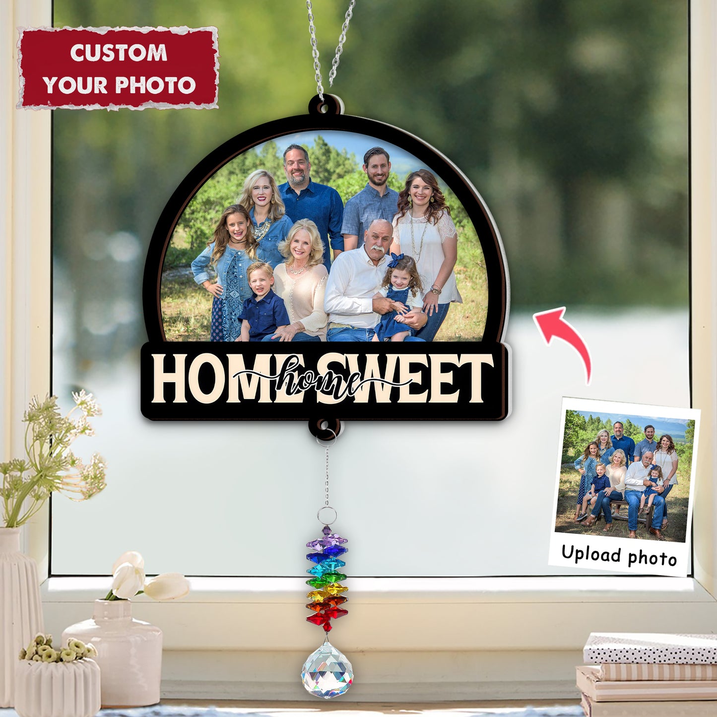 Home Sweet Home - Ornament Hanging Piece With Crystal Charm - Family Gift