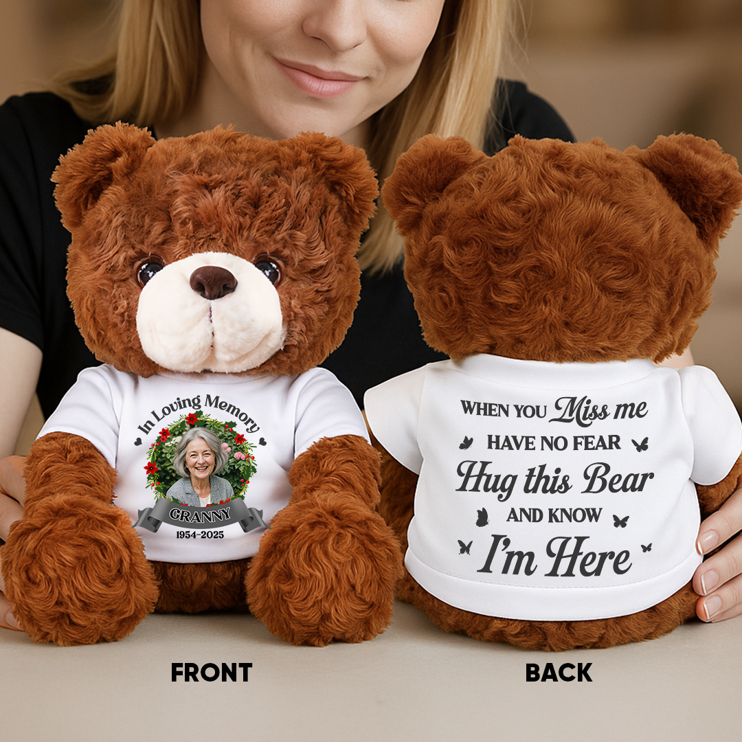 In Loving Memory - Personalized Memorial Bear Plush - Custom Name and Photo Teddy Bear