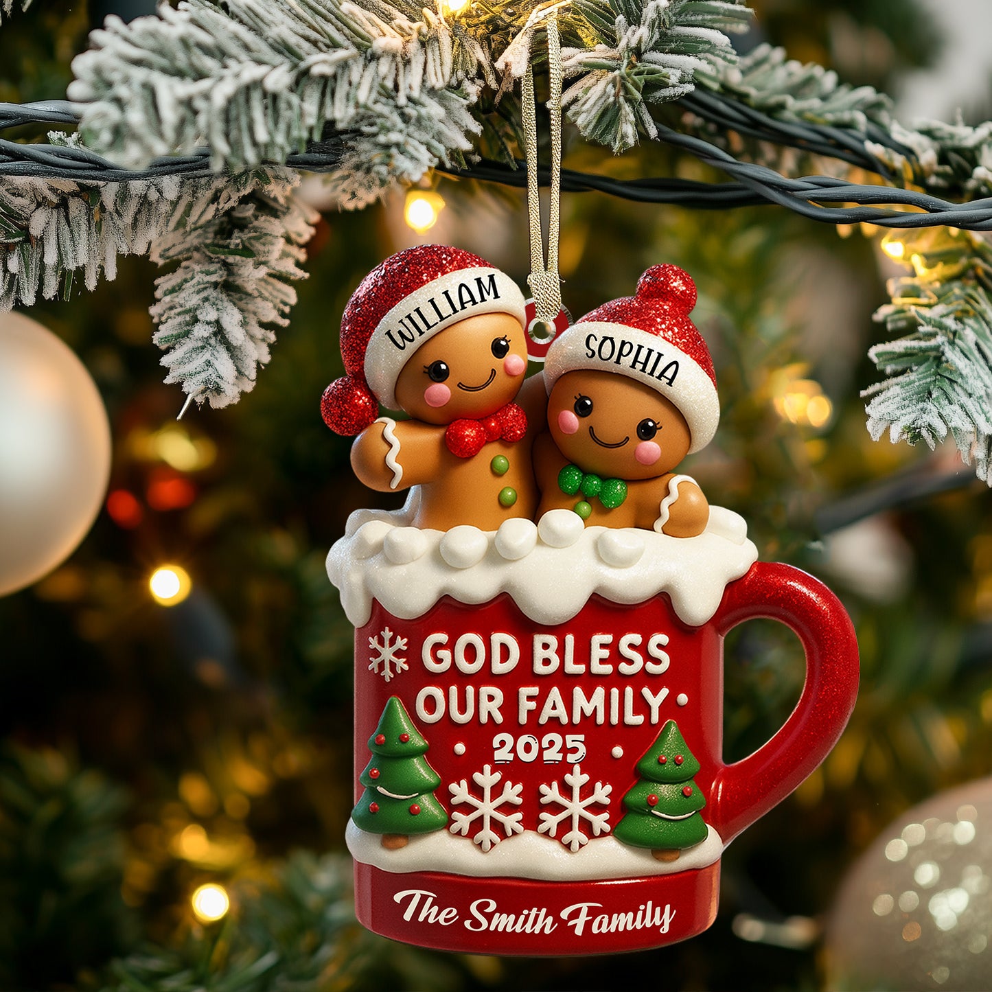 God Bless Our Family - Custom Name - Personalized Hologram Ornament - Family Decoration