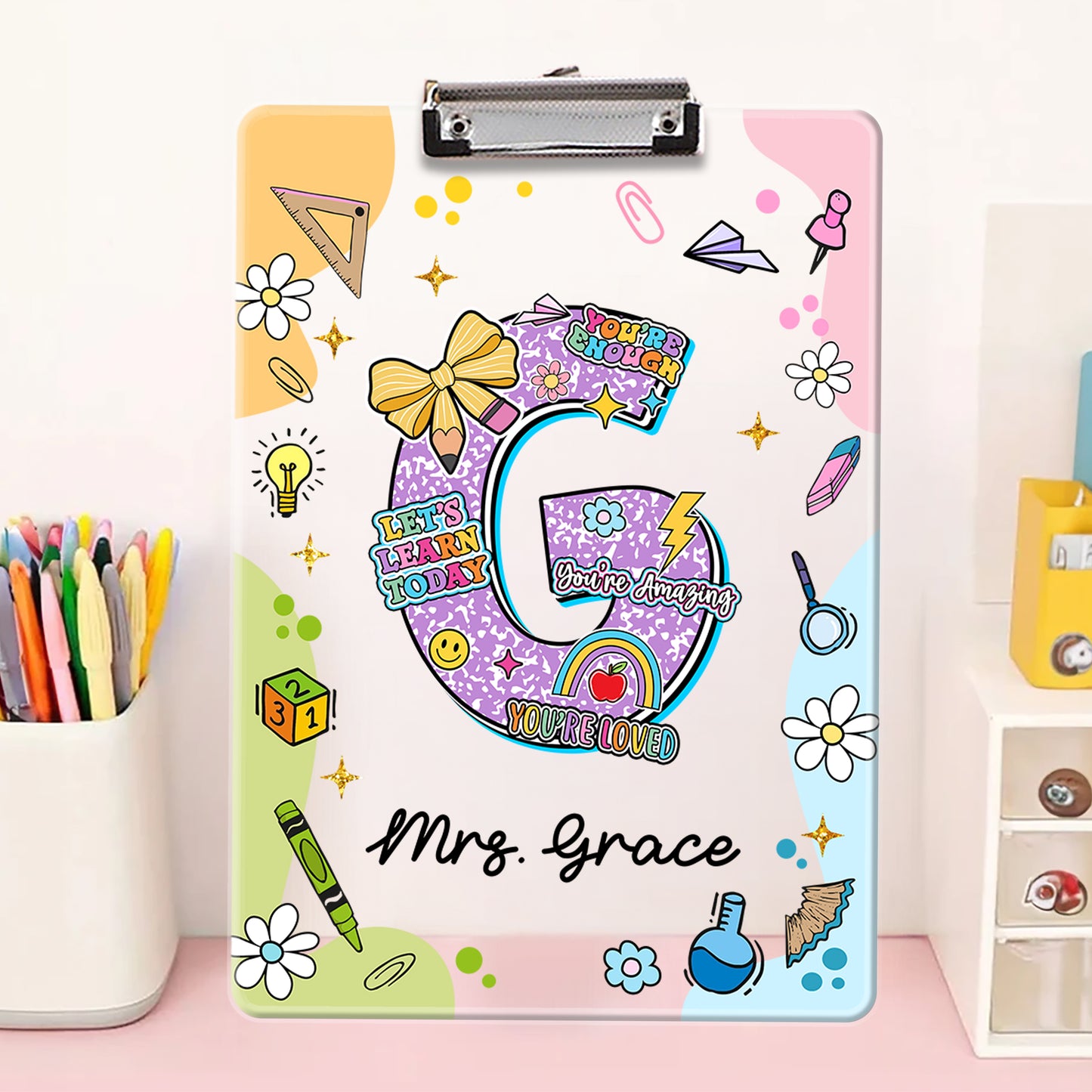 Custom Name with Letters - Acrylic Clipboard for Teachers - Custom Teacher Gift
