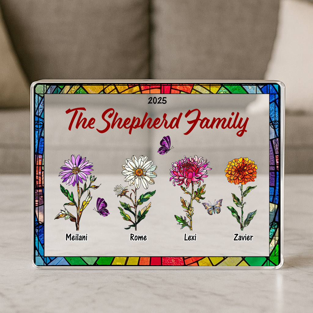 Birth Month Flower - Custom Couple Name Acrylic Block - Custom Acrylic Block Plaque