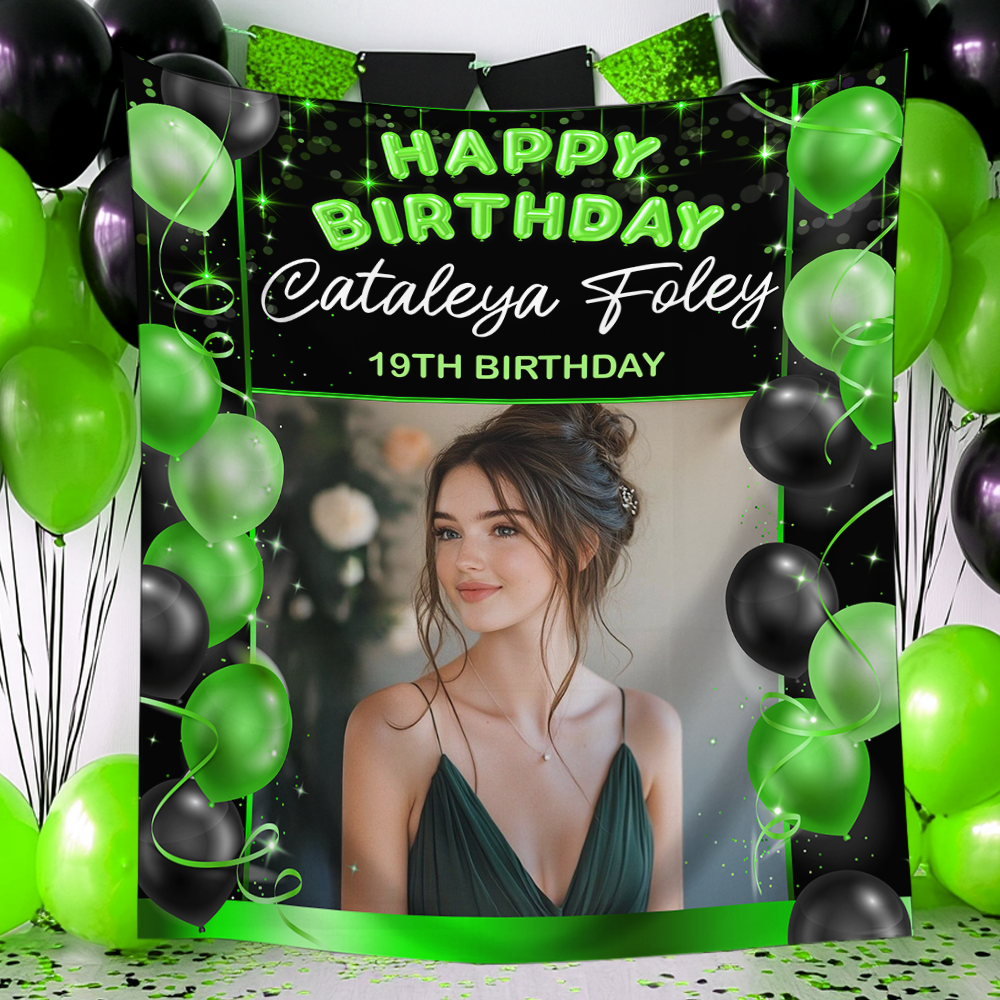 Happy Birthday - Personalized Birthday Backdrop, Custom Birthday Party Decorations