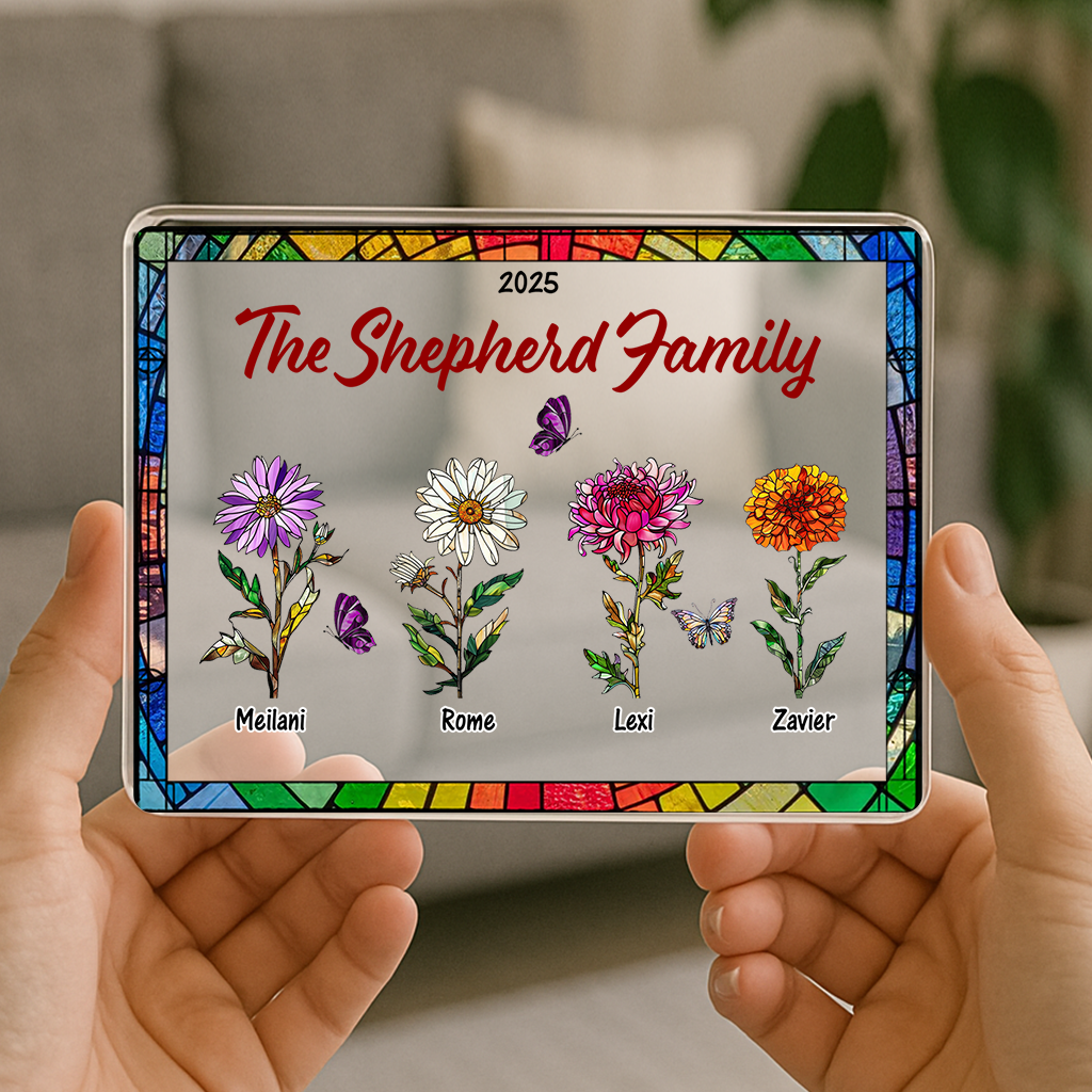 Birth Month Flower - Custom Couple Name Acrylic Block - Custom Acrylic Block Plaque
