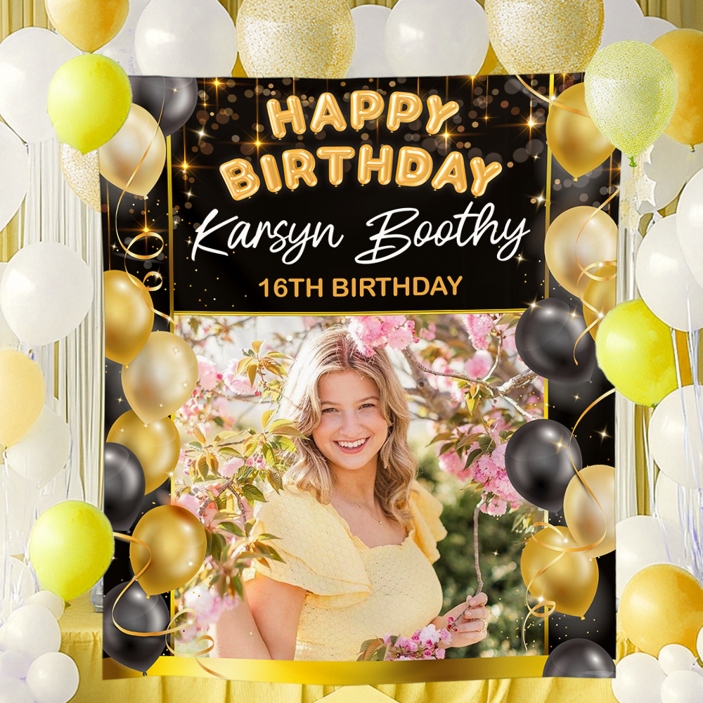 Happy Birthday - Personalized Birthday Backdrop, Custom Birthday Party Decorations