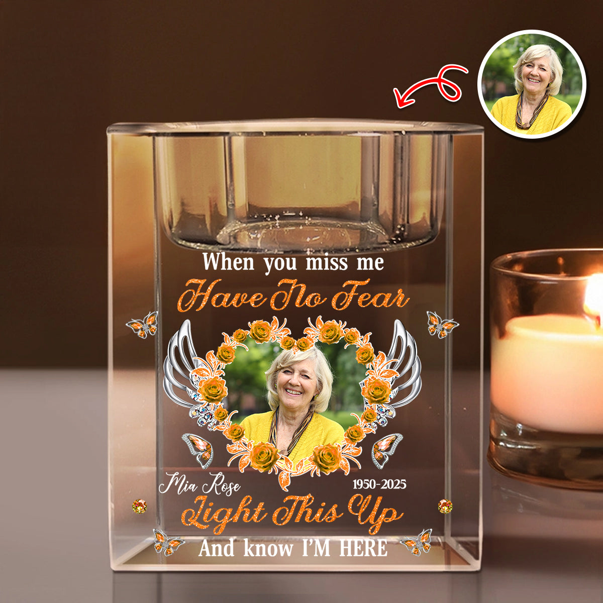 Light This Up and Know I'm Here - Personalized Crystal Candle Holder