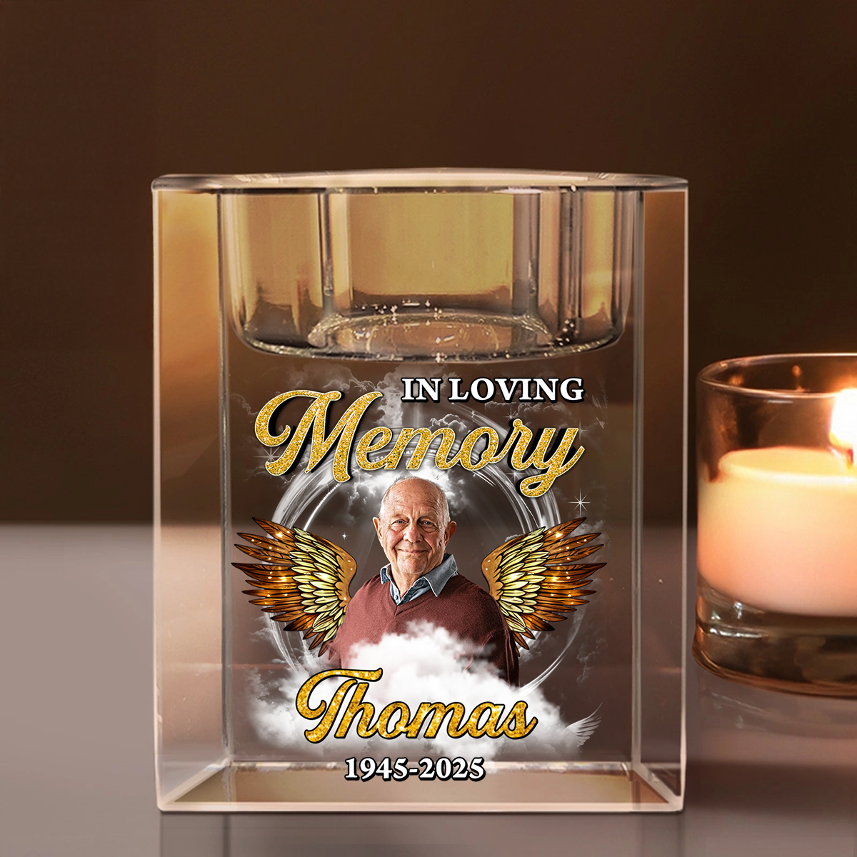 In Loving Memory - Personalized Crystal Candle Holder - Memorial Gift