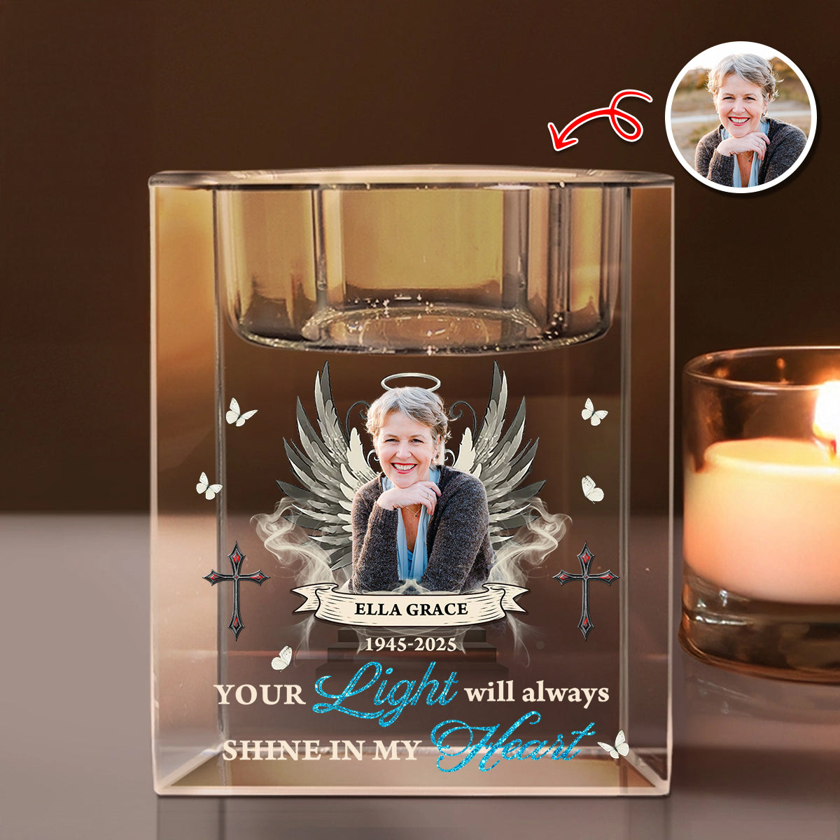 Your Light Will Always Shine In Our Hearts - Personalized Crystal Candle Holder - Memorial Gift