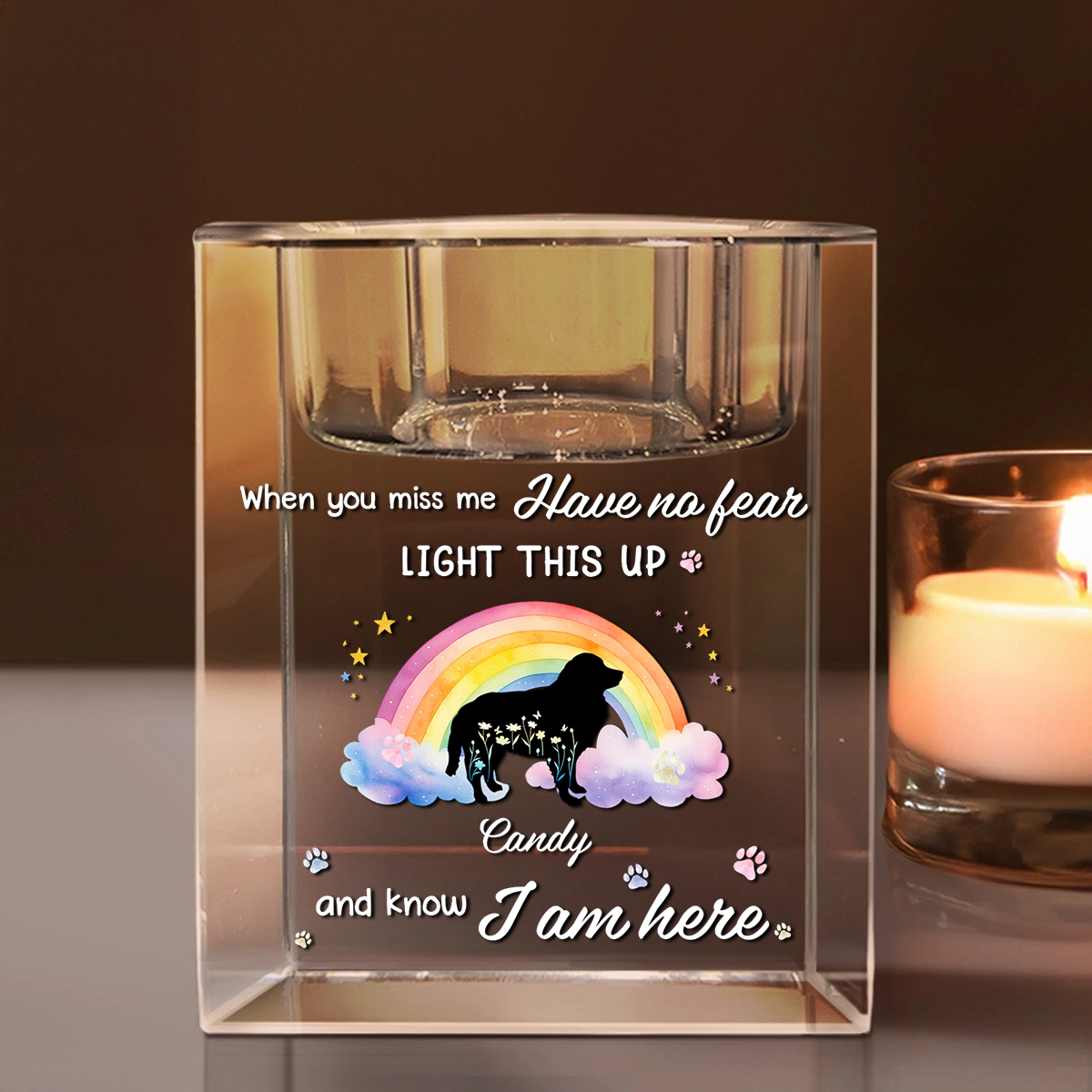 When You Miss Me Light This Up - Personalized Crystal Candle Holder - Pet Memorial