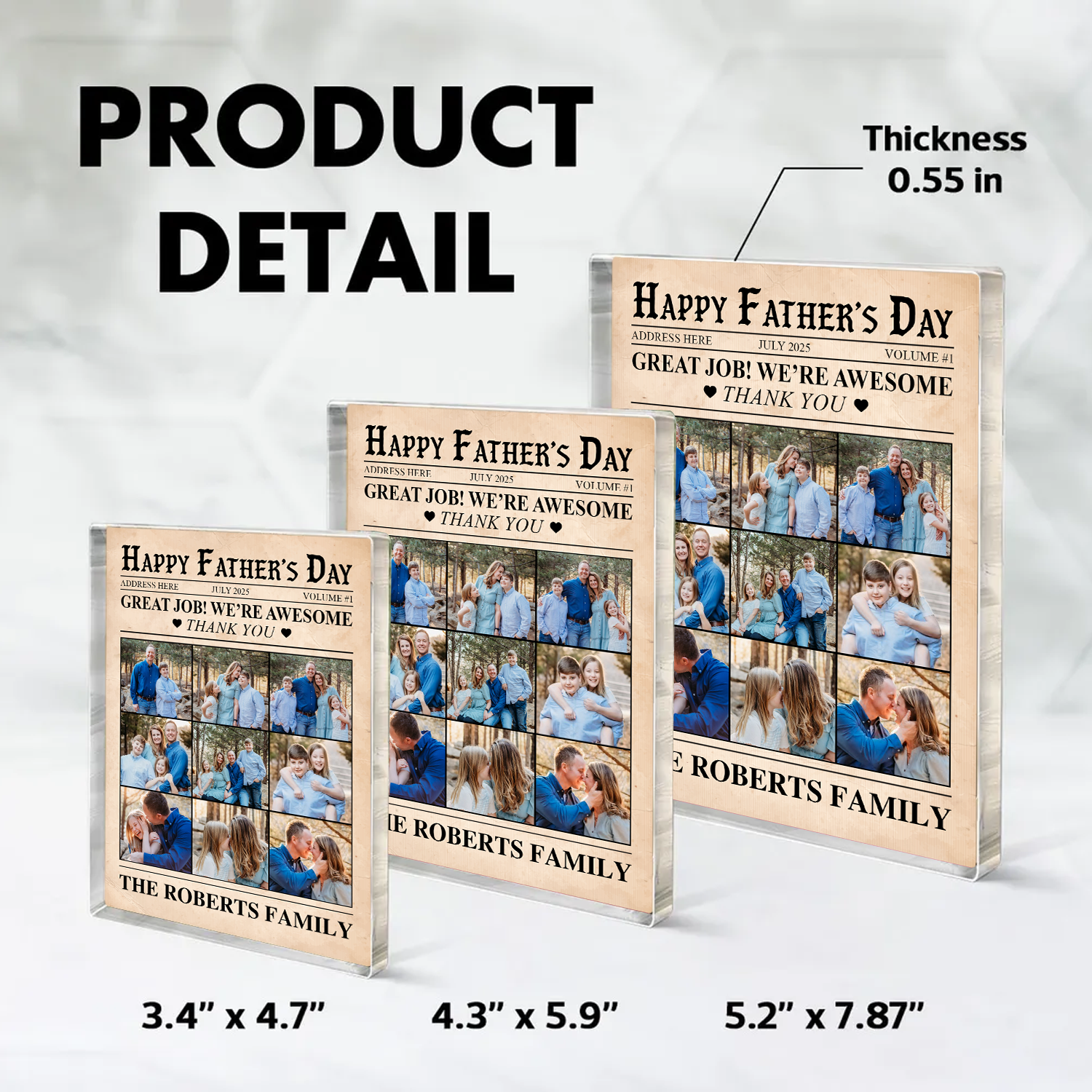 Happy Father's Day - Personalized Family Name and Photo Gift - Custom Shape Acrylic Block Plaque