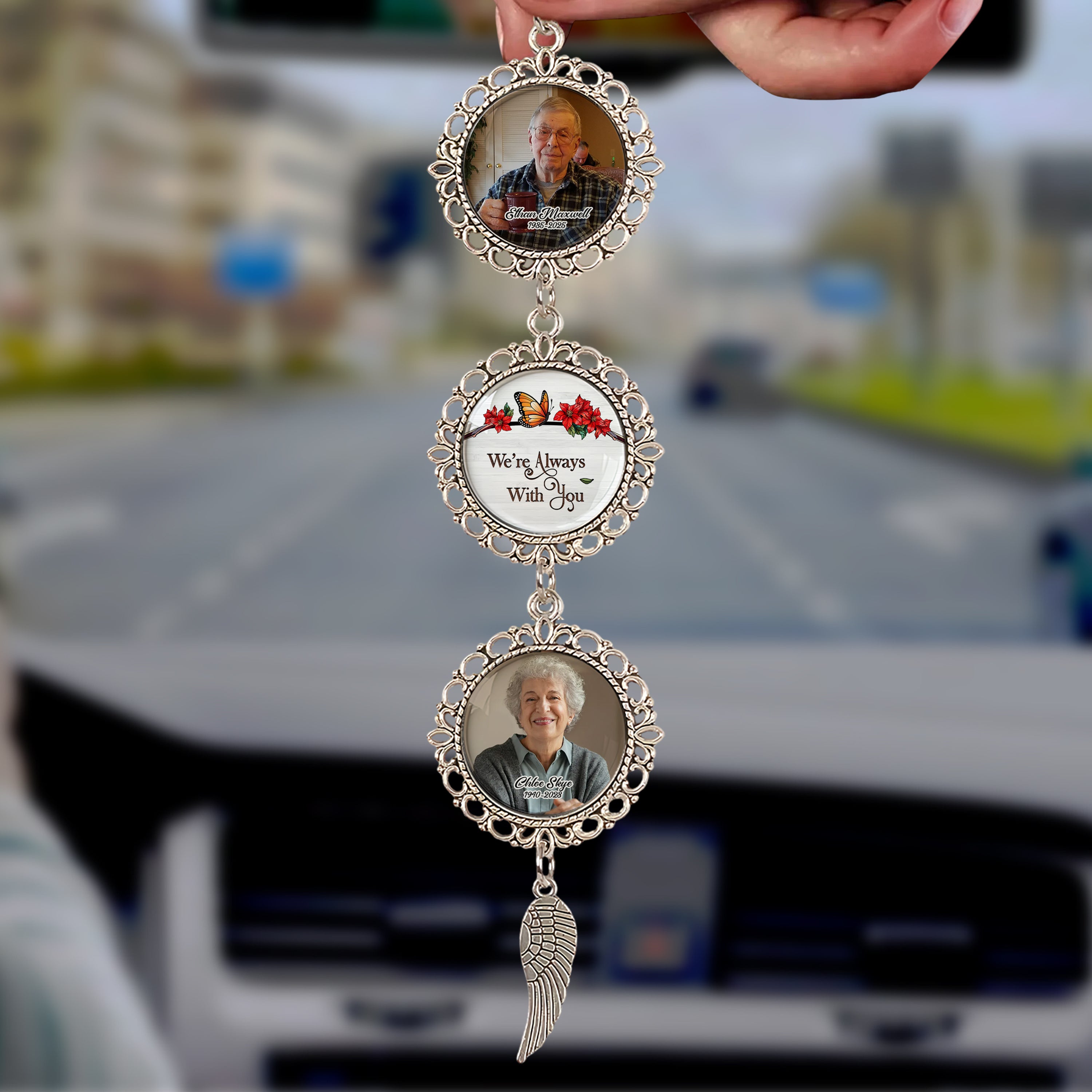 Forever In Our Hearts - Personalized Photo Car Ornament With Charm