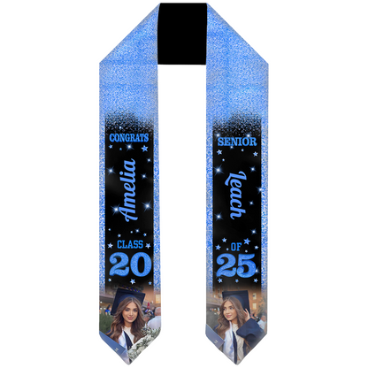 Glitter 2025 Graduation Stole With Photo Personalized Gift For Graduation