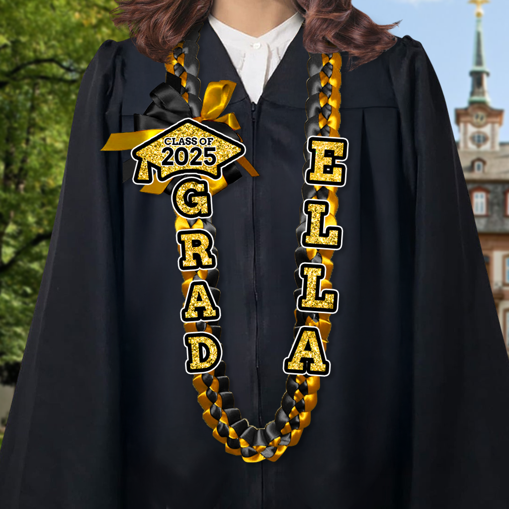 Glitter 2025 Graduation Lei Custom Name and Photo - Personalized Graduation Lei - Senior 2025