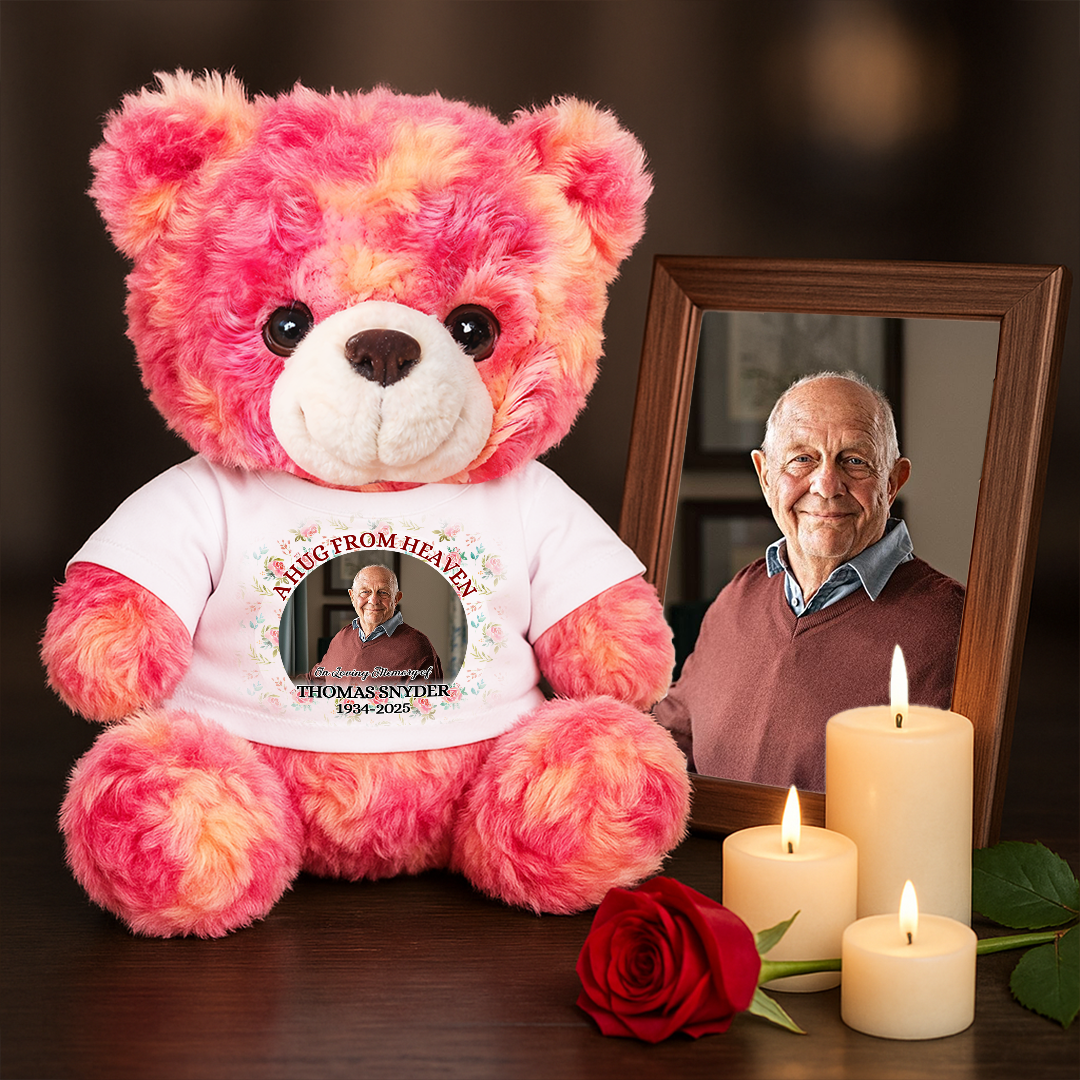 A Hug From Heaven - Memorial Gift - Custom Name and Photo Teddy Bear