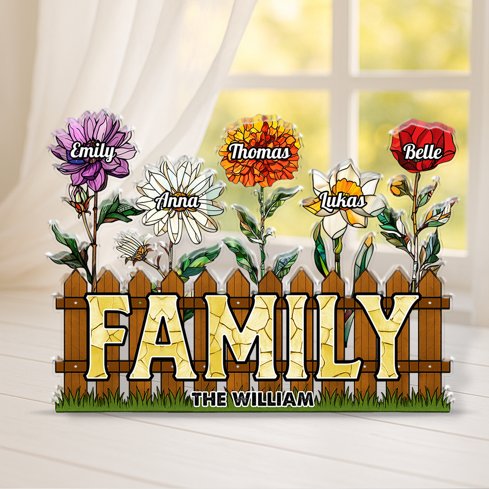 Family Flower - Personalized Name Family Gift - Custom Shape Acrylic Block Plaque