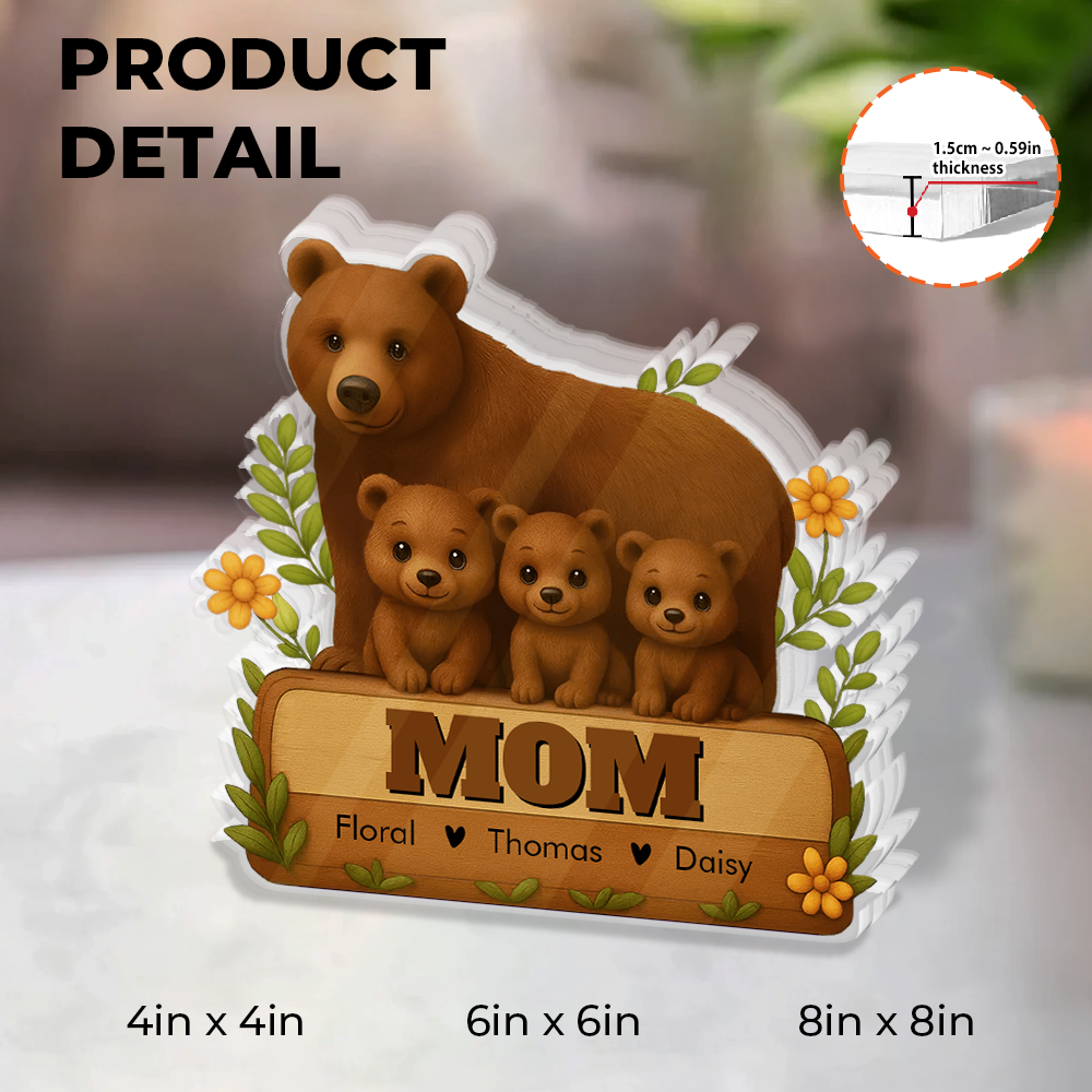 Family Bear - Personalized Name Gift - Custom Shape Acrylic Block Plaque