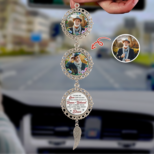 Custom Photo Memorial Gift - Personalized Photo Car Ornament With Charm