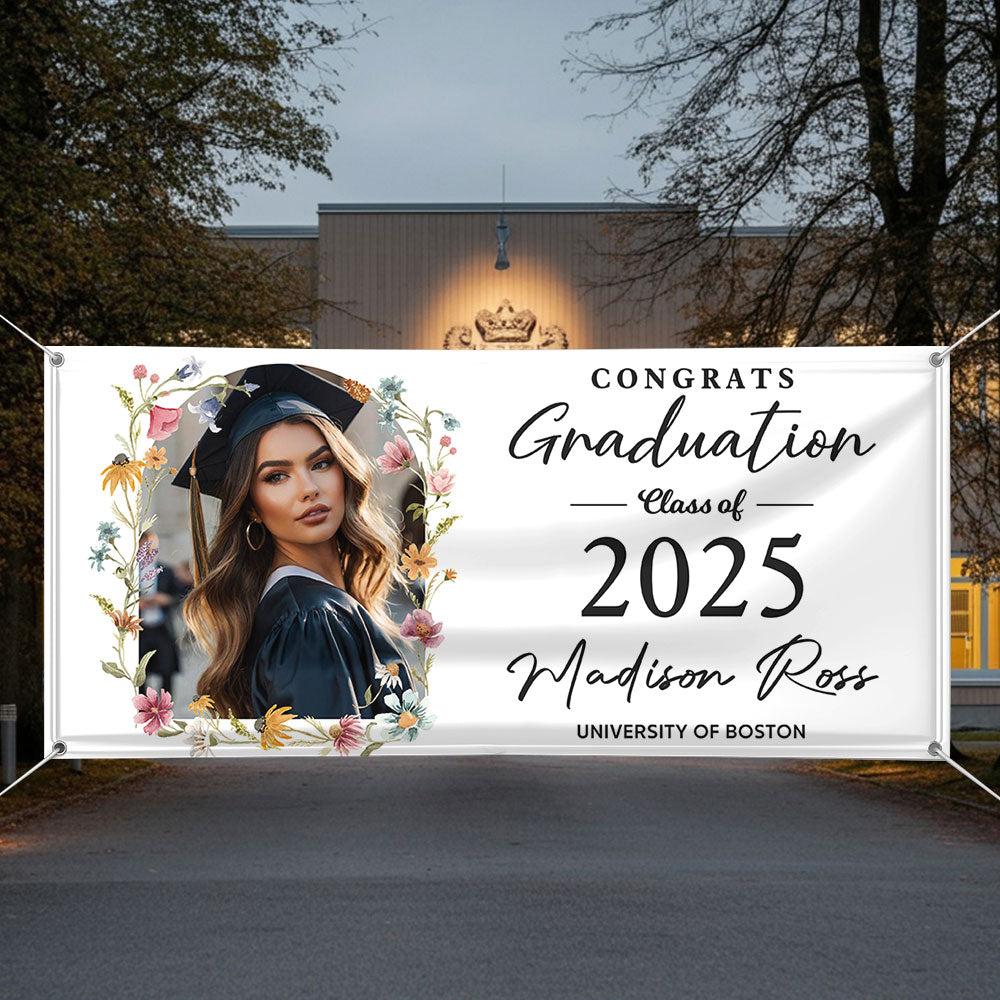 Congrats Graduation Class Of 2025 Personalized Flower Photo Banner