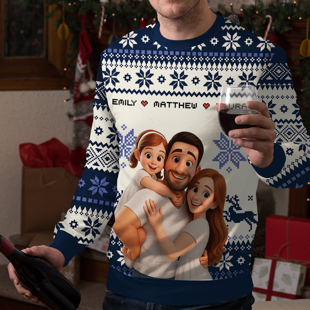 Custom Photo 3D Style Unisex Ugly Christmas Sweatshirt - All-Over-Print Sweatshirt