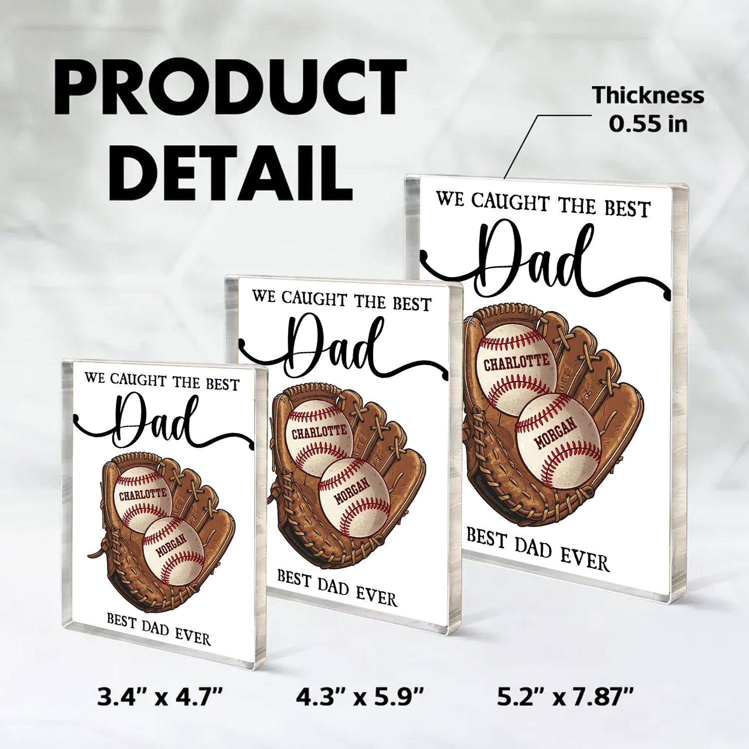 Personalized Baseball Dad Name Gift - Custom Shape Acrylic Block Plaque