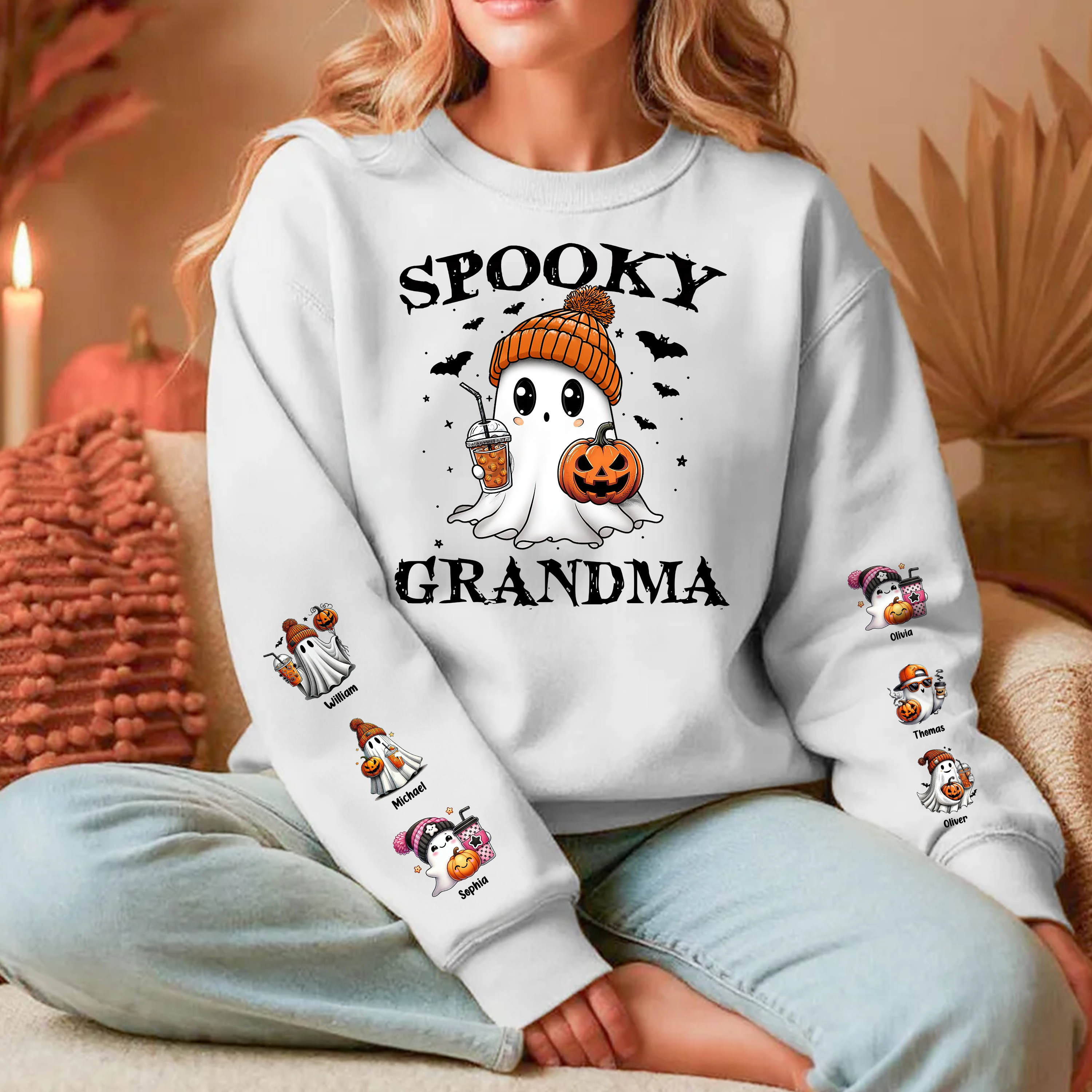 Spooky Mom Grandma Halloween Pumpkin - Custom Name Sweatshirt - Personalized Shirt Custom T-shirt