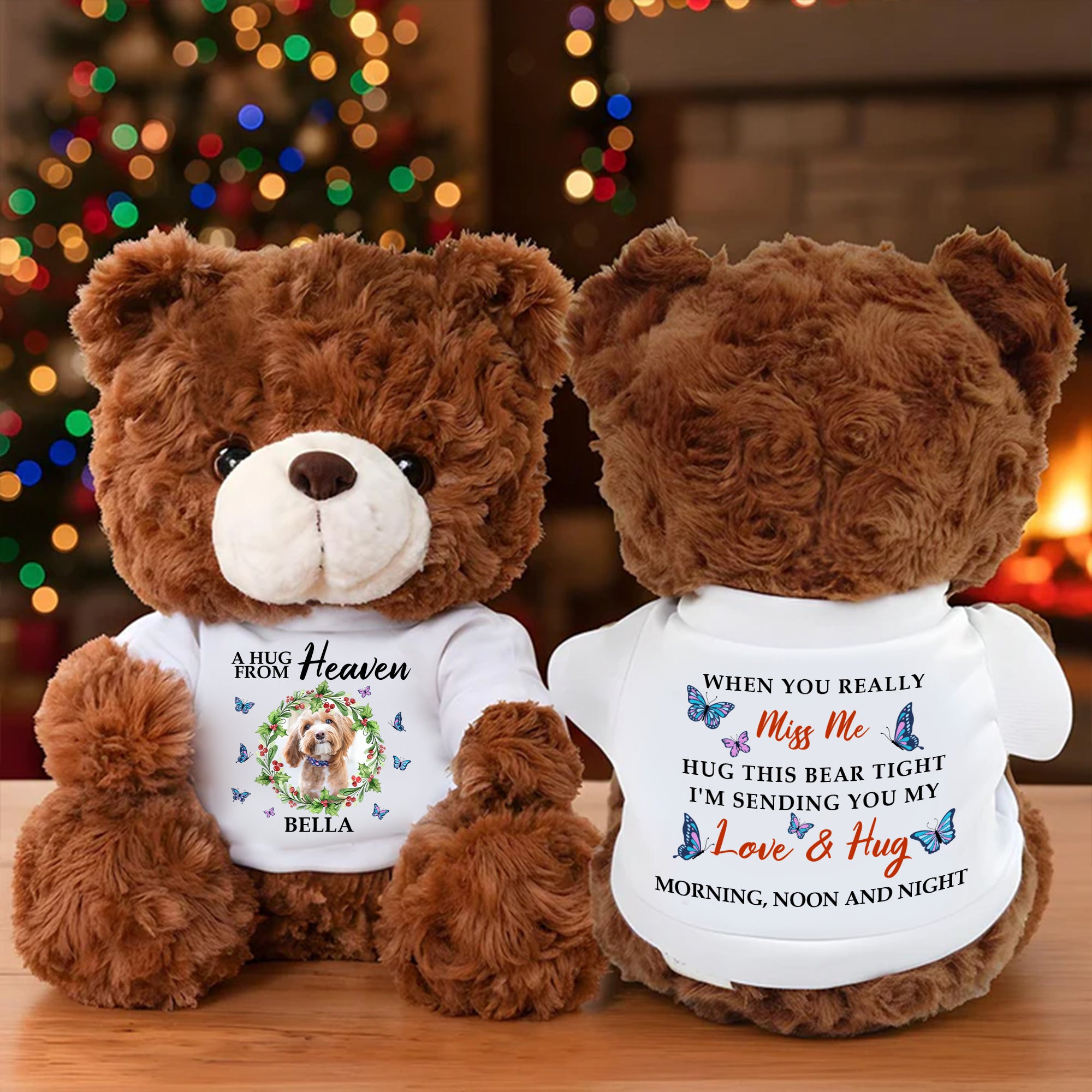 A Hug From Heaven - Personalized Bear Plush - Custom Name and Photo Teddy Bear - Memorial Gift