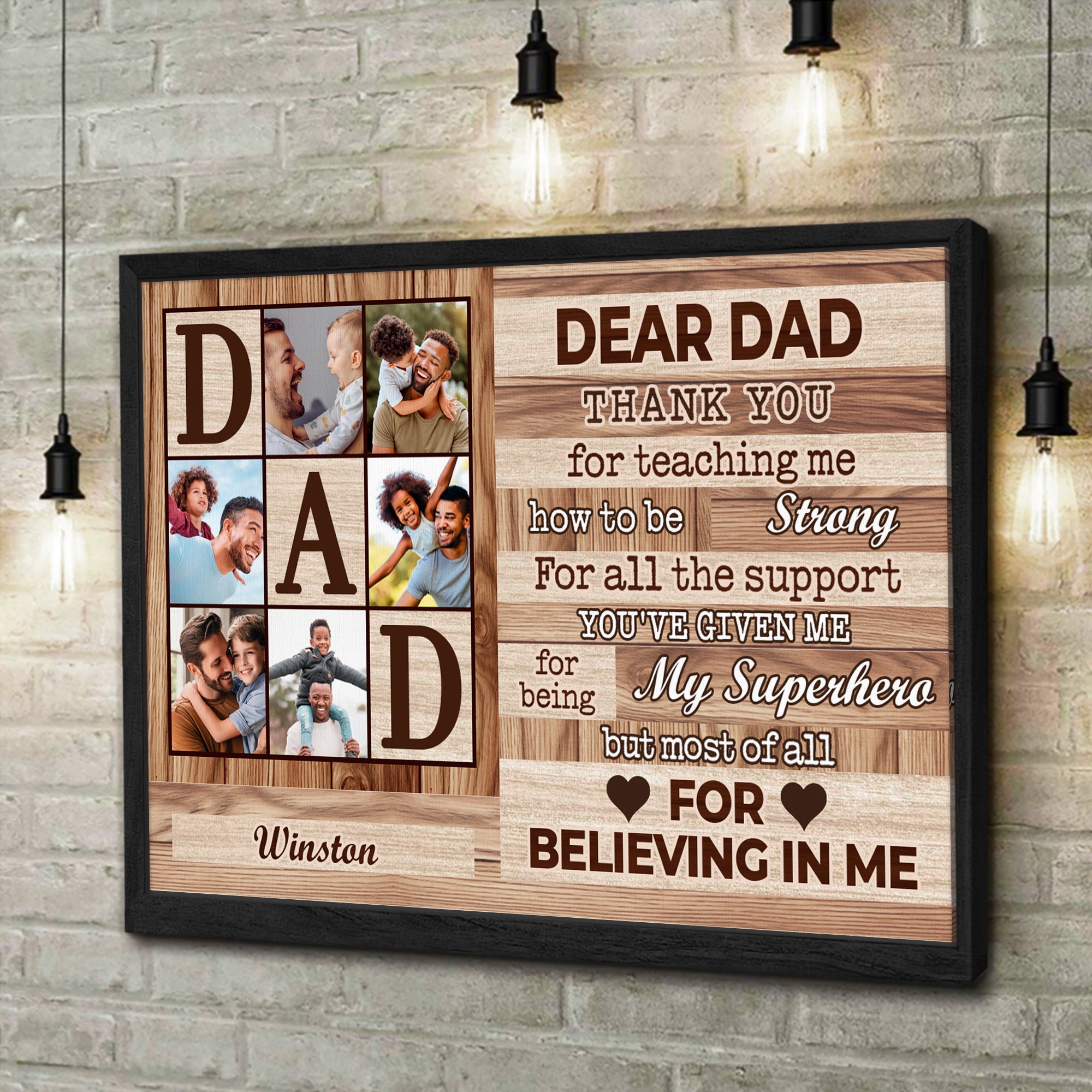 Dear Dad - Custom Name and Photo - Canvas Sign - Father Gift