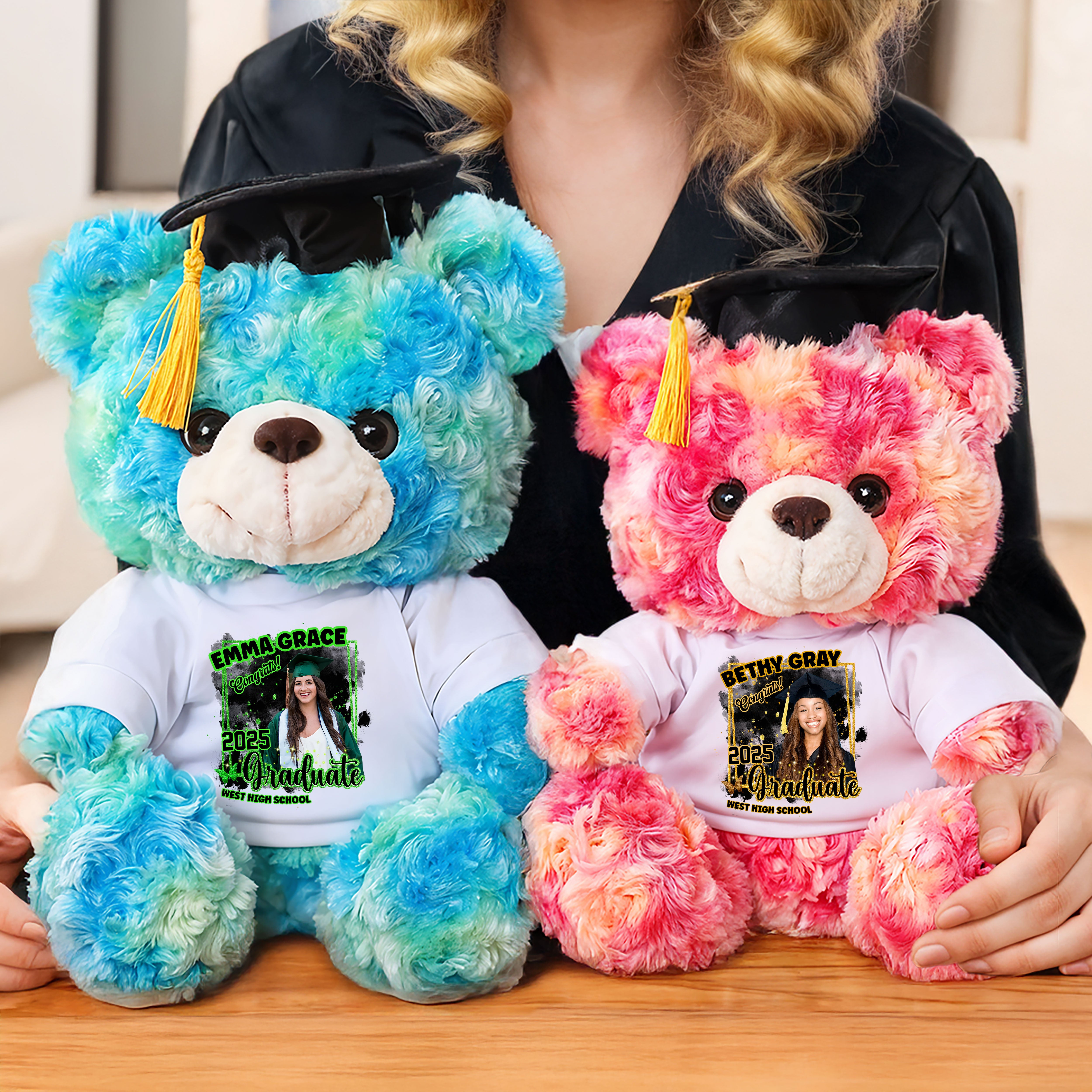 2025 Congrats Graduation Teddy Bear Plush - Custom Photo and Name  - Graduate Bear With Cap