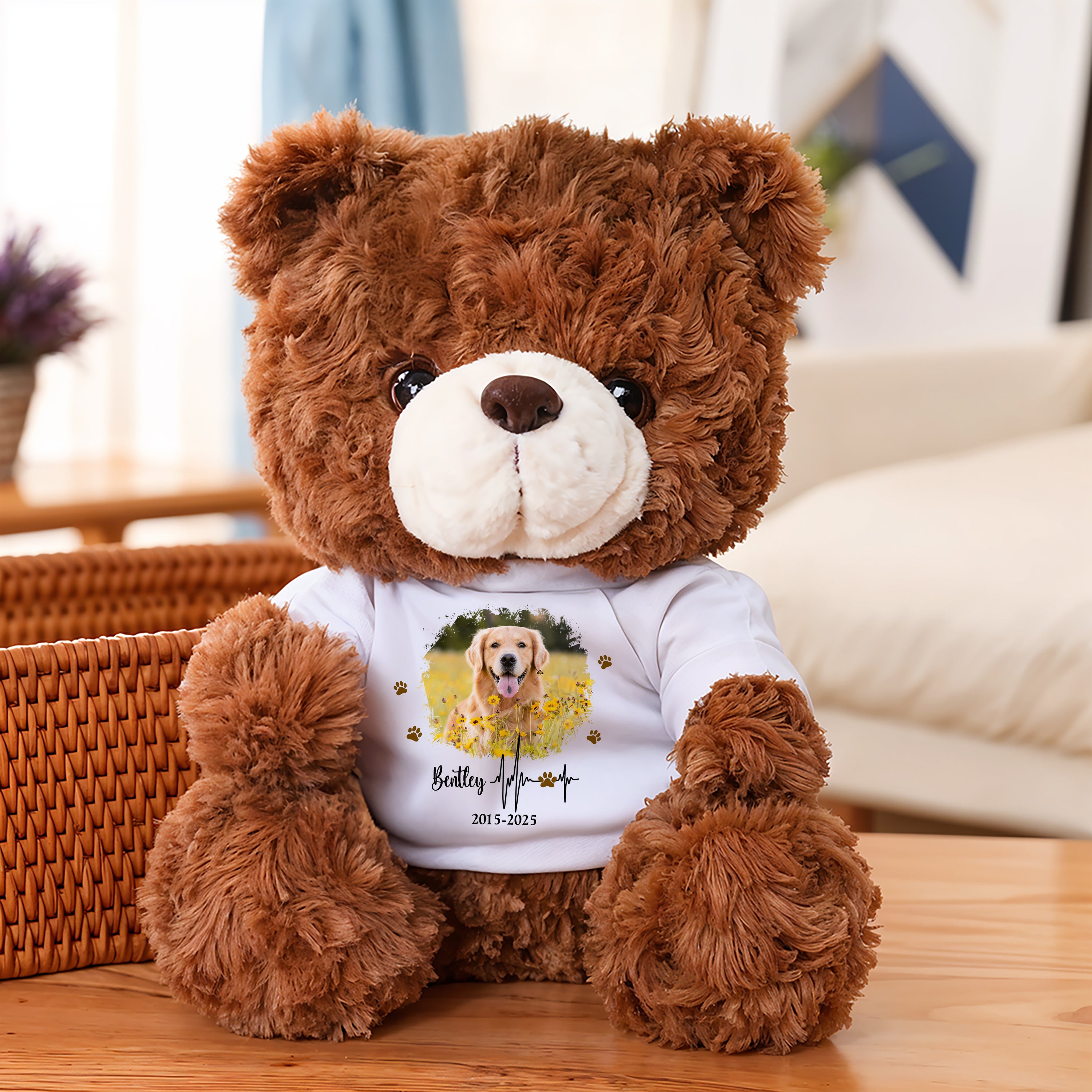 Hug This Bear I'm Here - Personalized Pet Memorial Bear Plush - Custom Name and Photo Teddy Bear