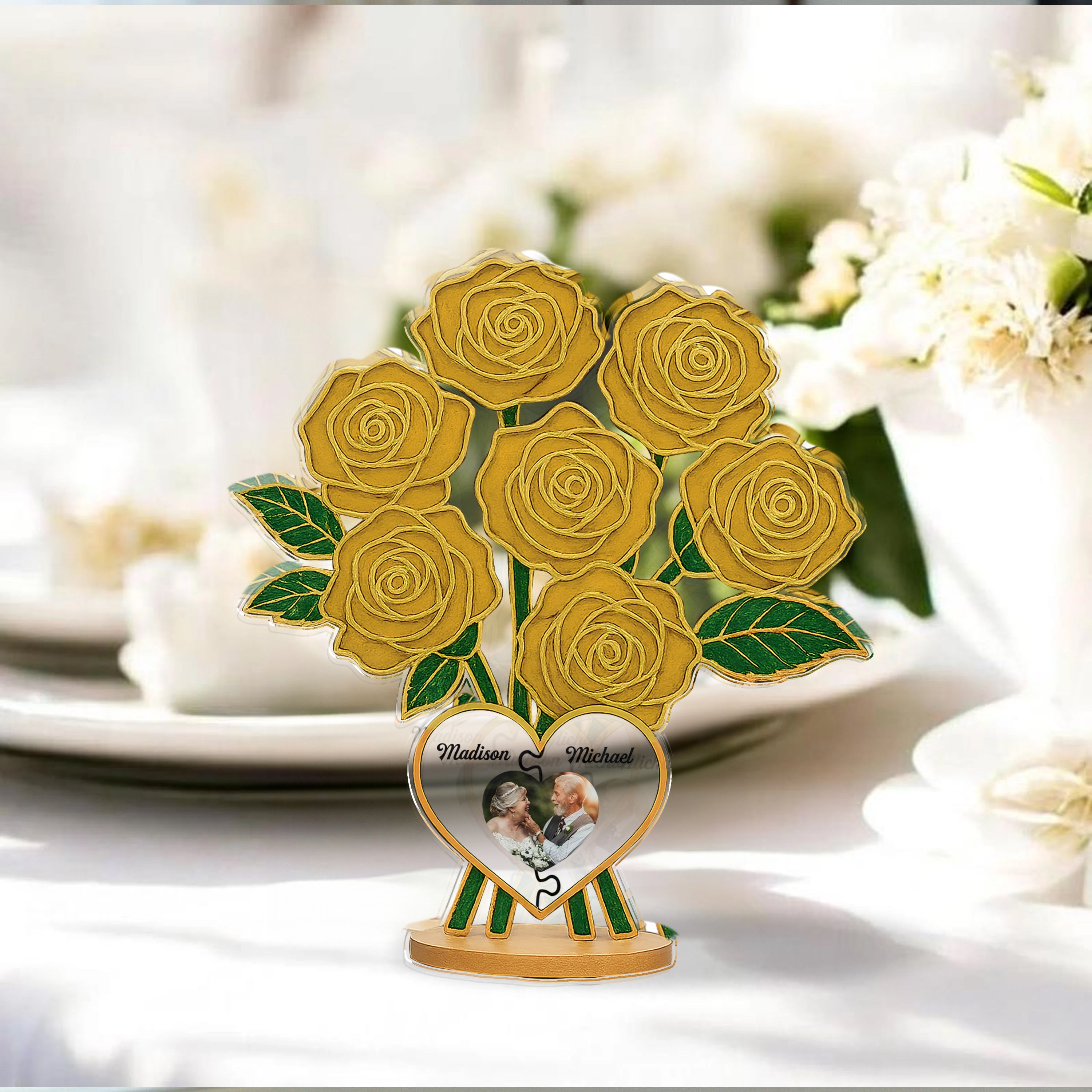 Family Rose Photo - Custom Photo and Name Family Gift  - Custom Shape Acrylic Block Plaque