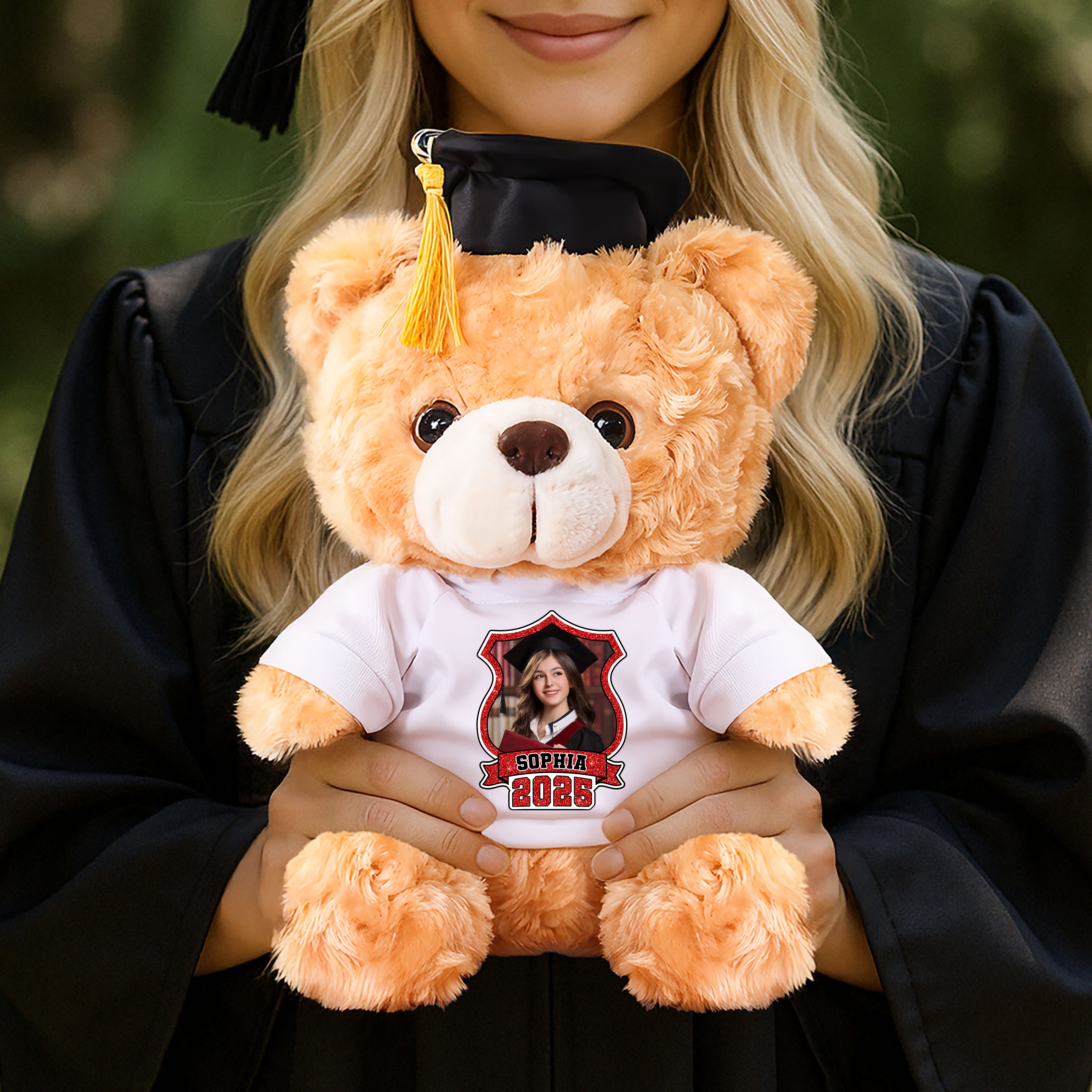 2025 Graduation Gift - Custom Photo and Name Teddy Bear Plush - Graduate Bear With Cap