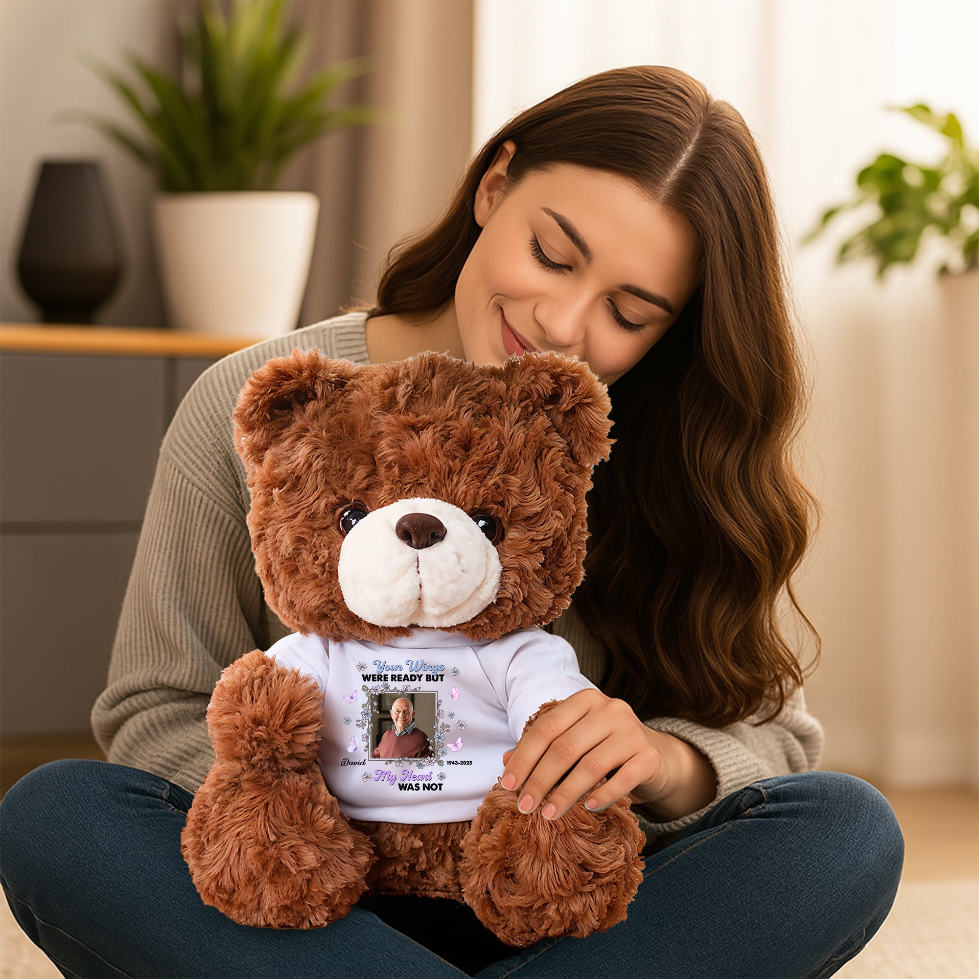 You Are My Favorite Hello - Personalized Memorial Bear Plush - Custom Name and Photo Teddy Bear