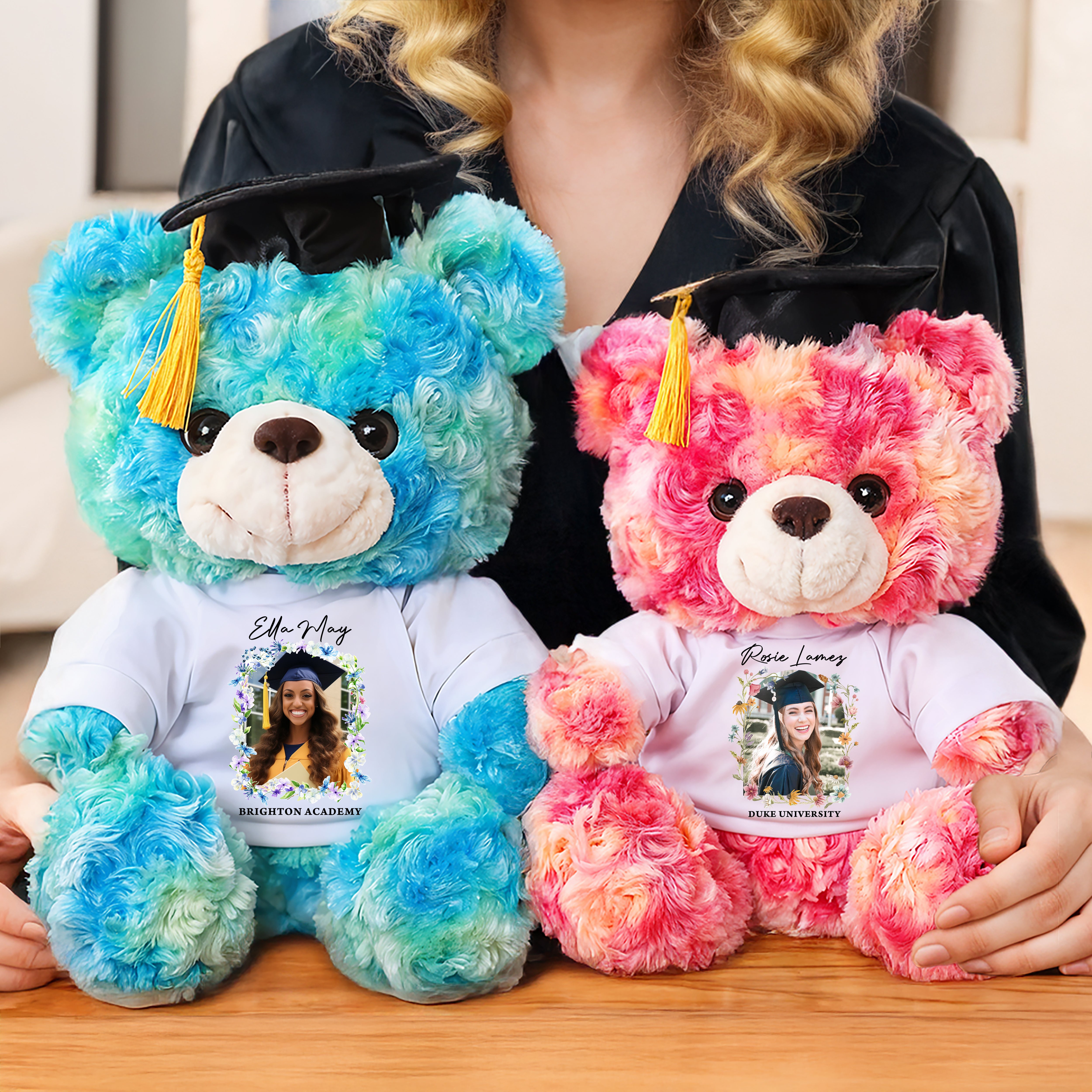 Class Of 2025 Custom Photo and Name Teddy Bear Plush - Graduate Bear With Cap