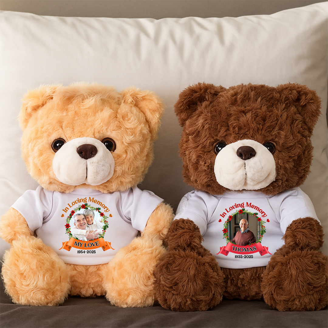 In Loving Memory - Personalized Memorial Bear Plush - Custom Name and Photo Teddy Bear