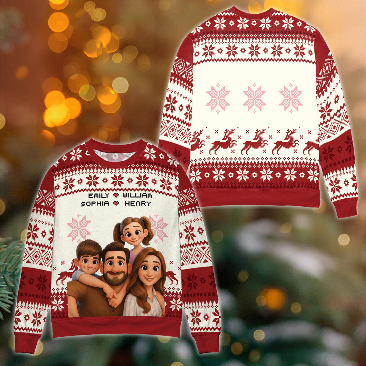 Custom Photo 3D Style Unisex Ugly Christmas Sweatshirt - All-Over-Print Sweatshirt