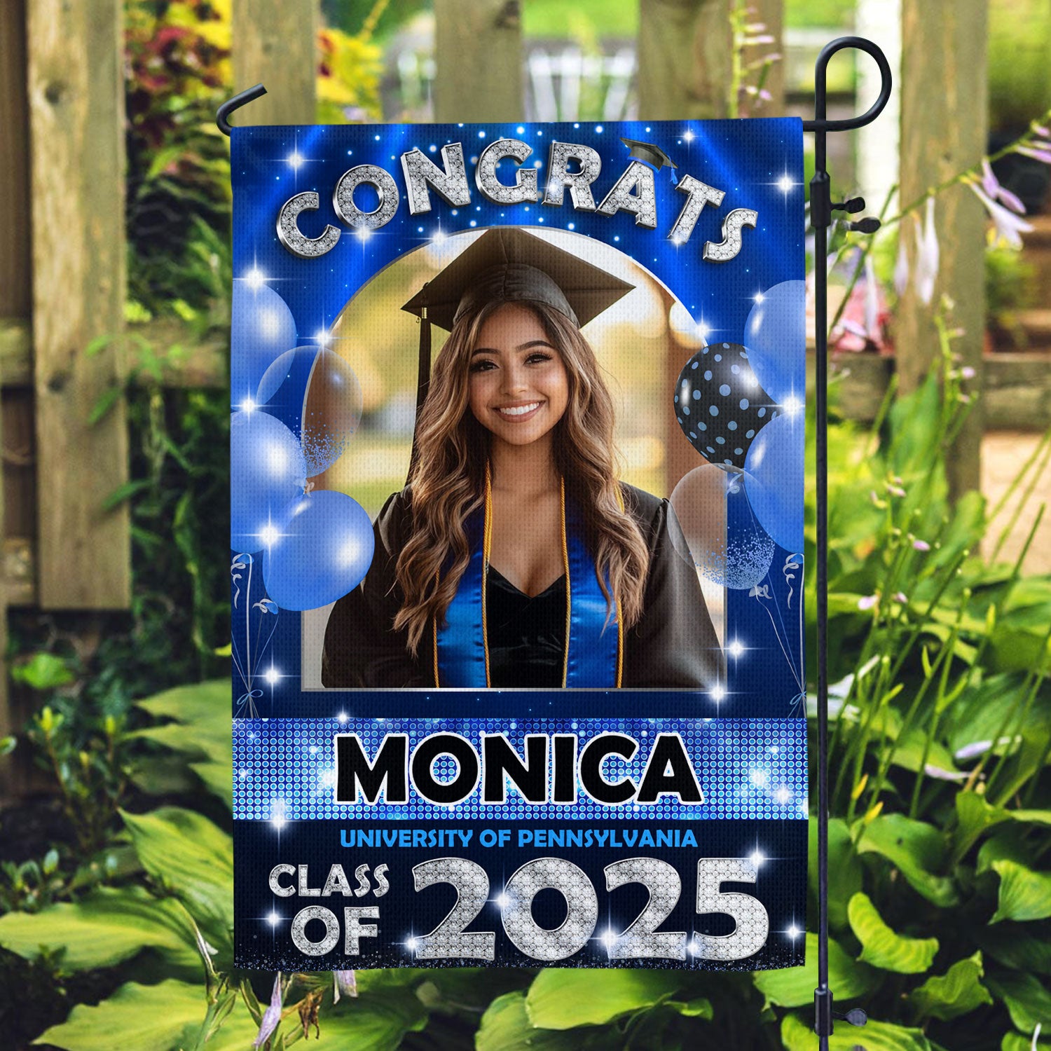 Glitter Class Of 2025 - Custom Name Congrats Graduation 2025 With Photo – Graduation Garden Flag & Party Decor
