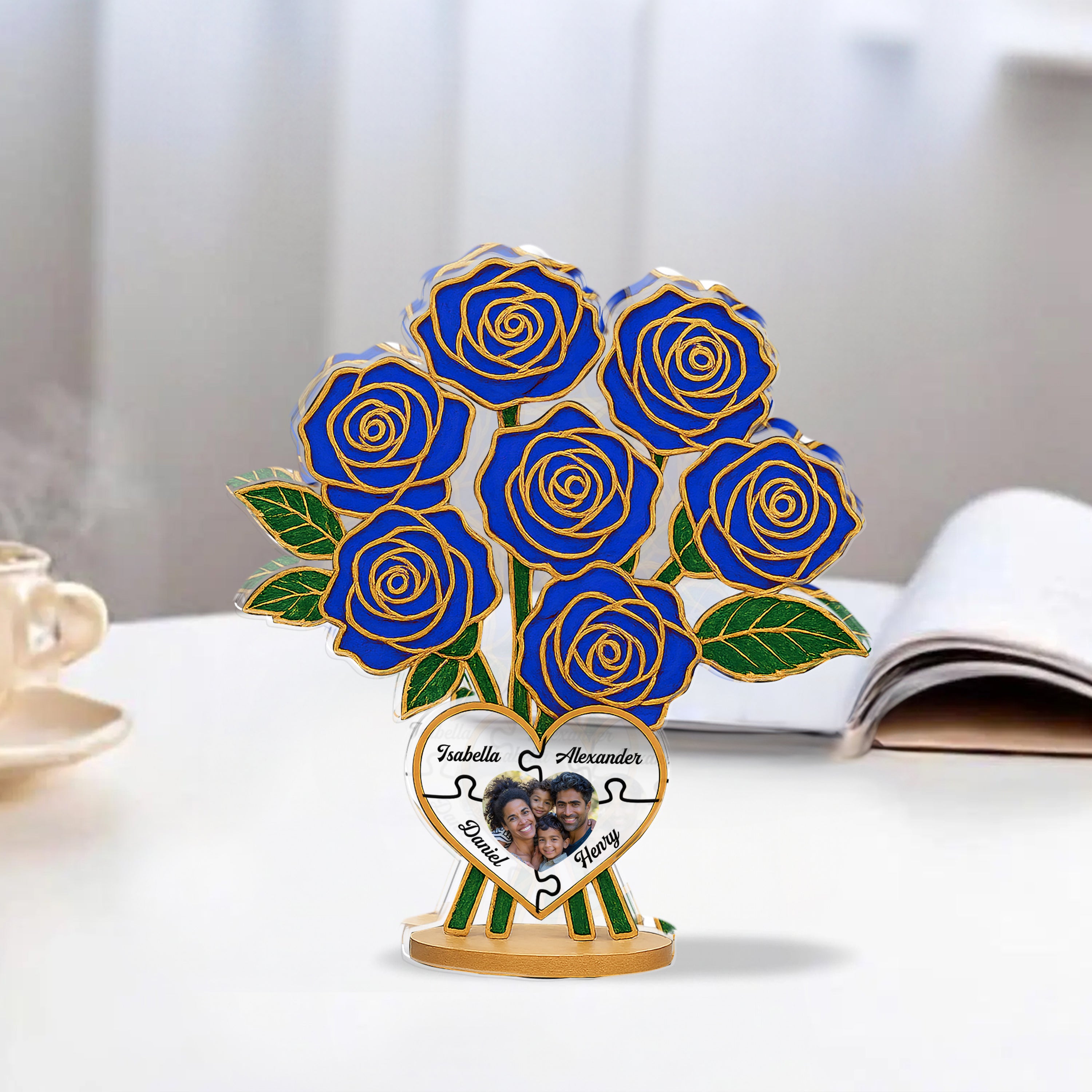 Family Rose Photo - Custom Photo and Name Family Gift  - Custom Shape Acrylic Block Plaque