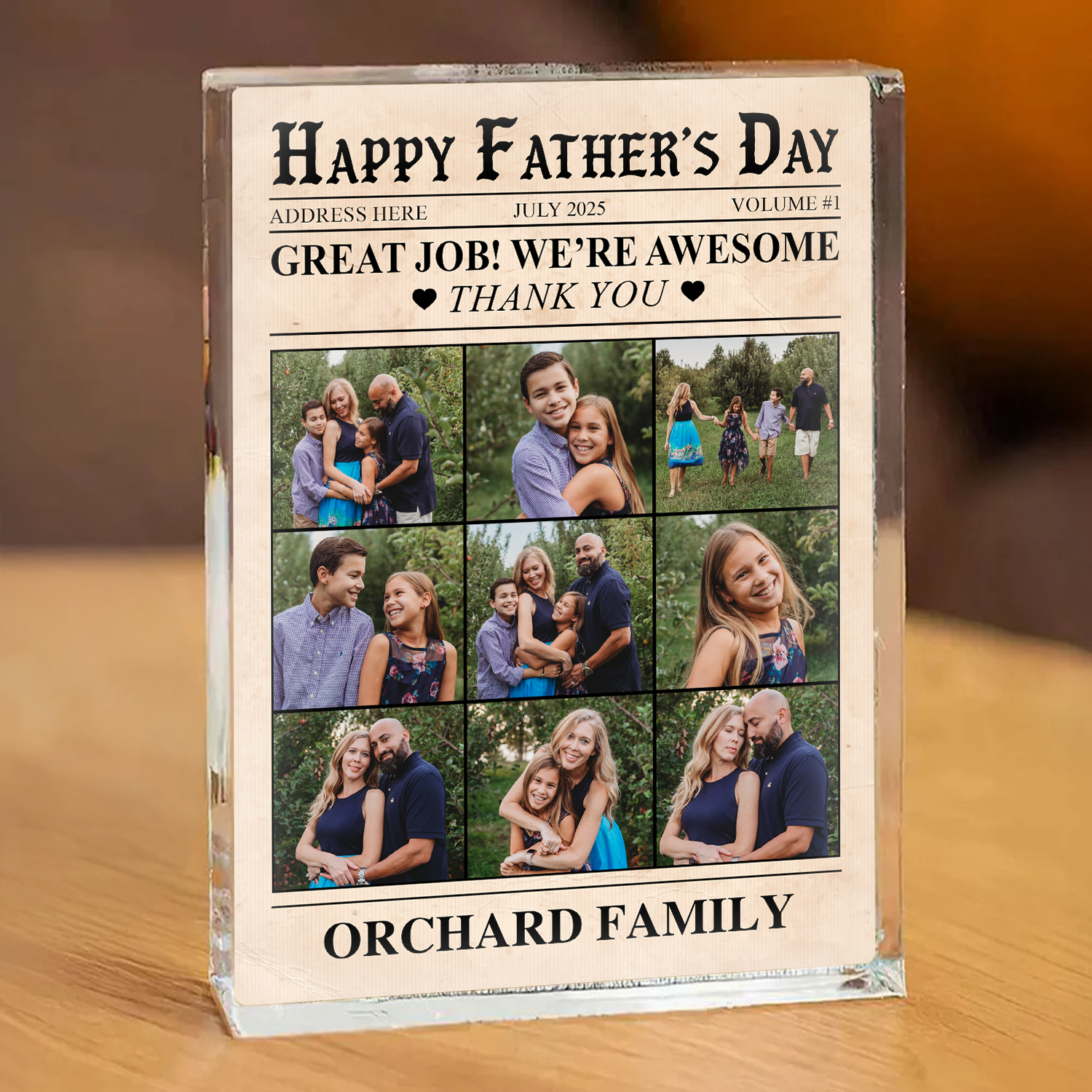 Happy Father's Day - Personalized Family Name and Photo Gift - Custom Shape Acrylic Block Plaque