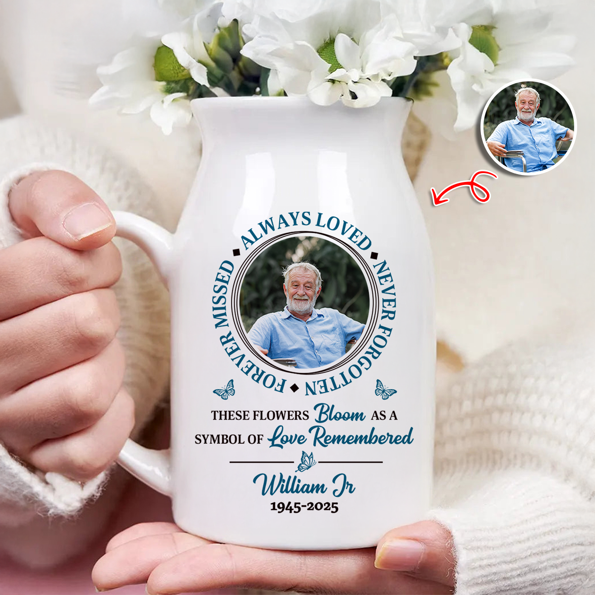 Always Loved - Personalized Ceramic Flower Vase - Memorial Gift